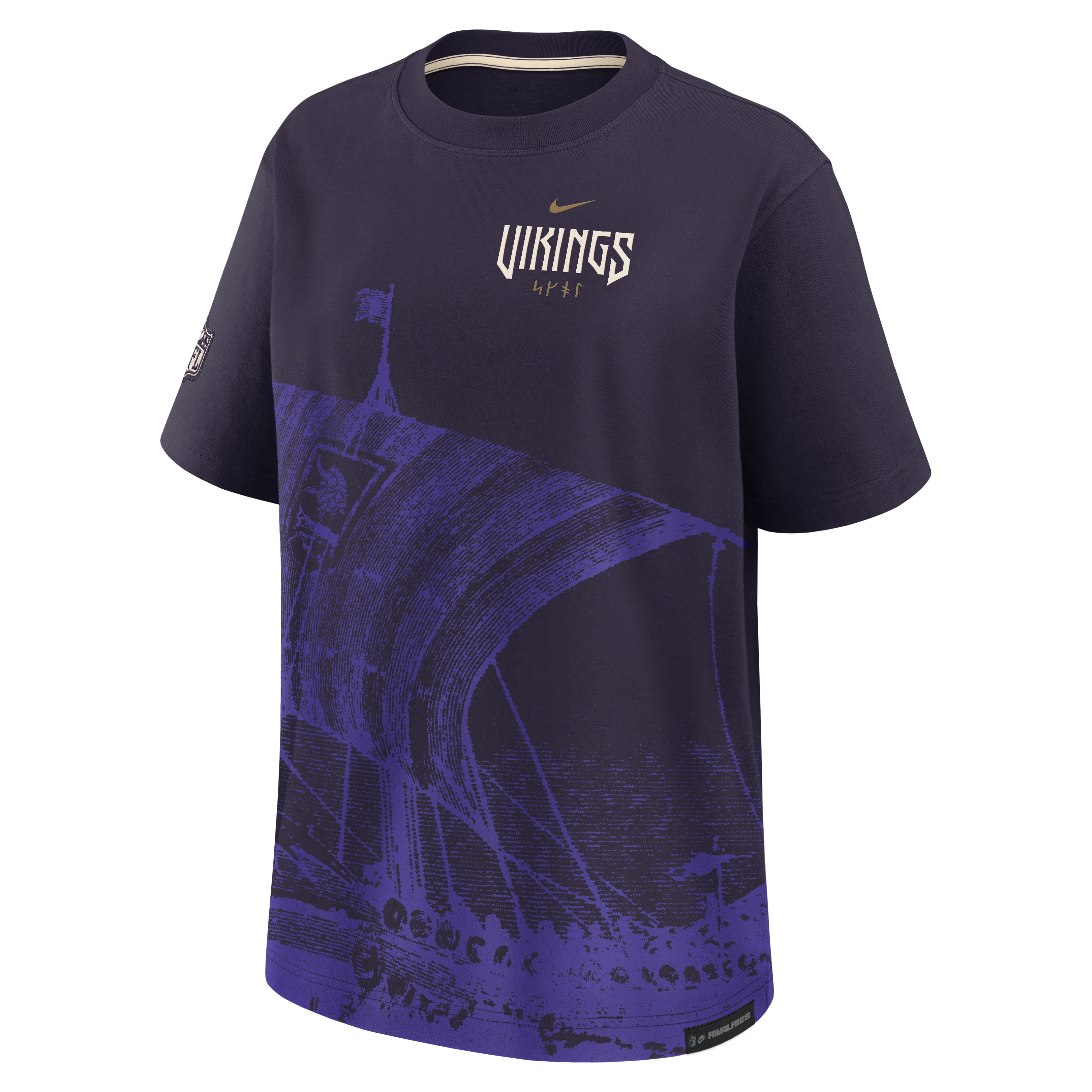 T-shirt boyfriend ample Nike pour femme, collection Minnesota Vikings 2026, violet.