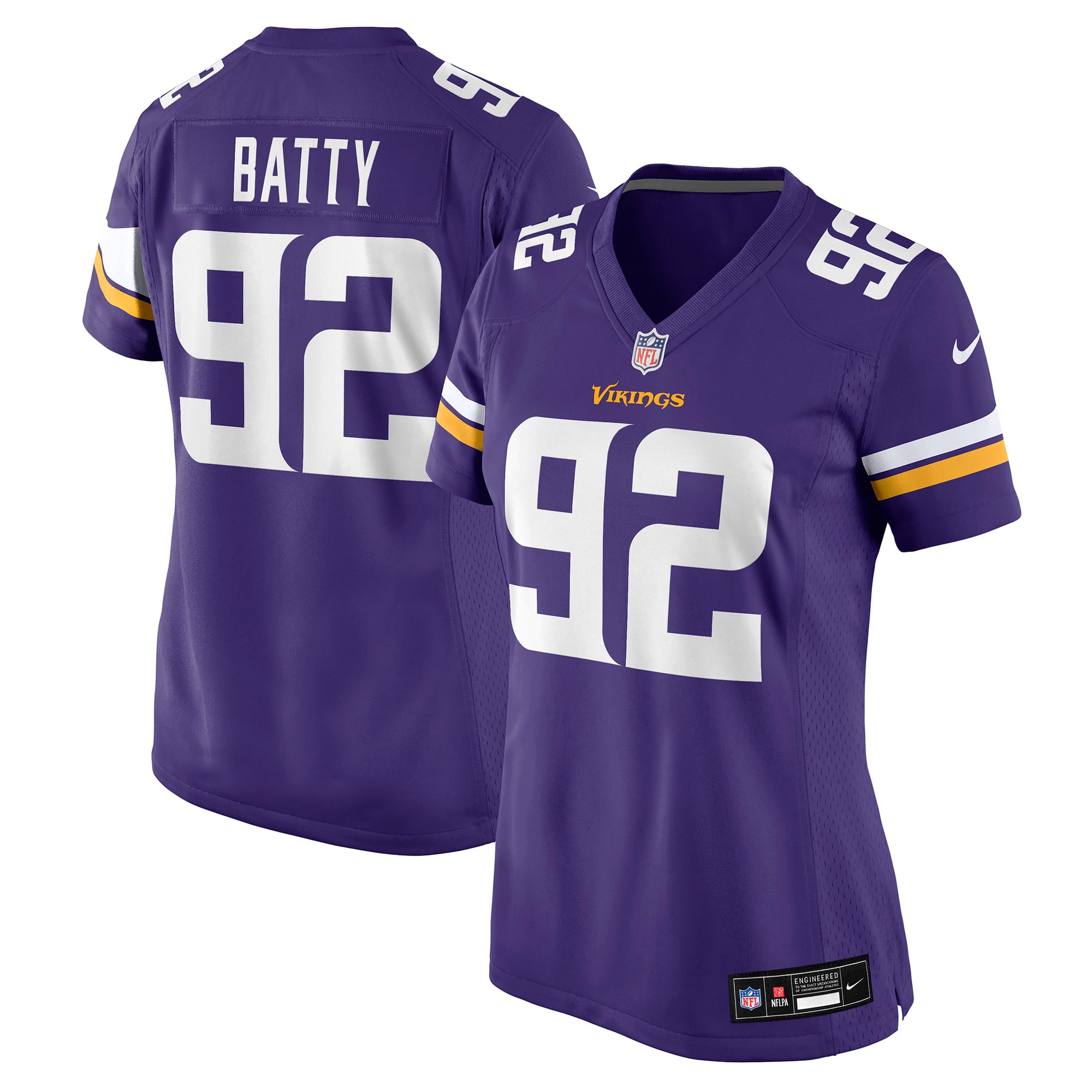 Maillot de match Nike Tyler Batty violet pour femme, Minnesota Vikings
