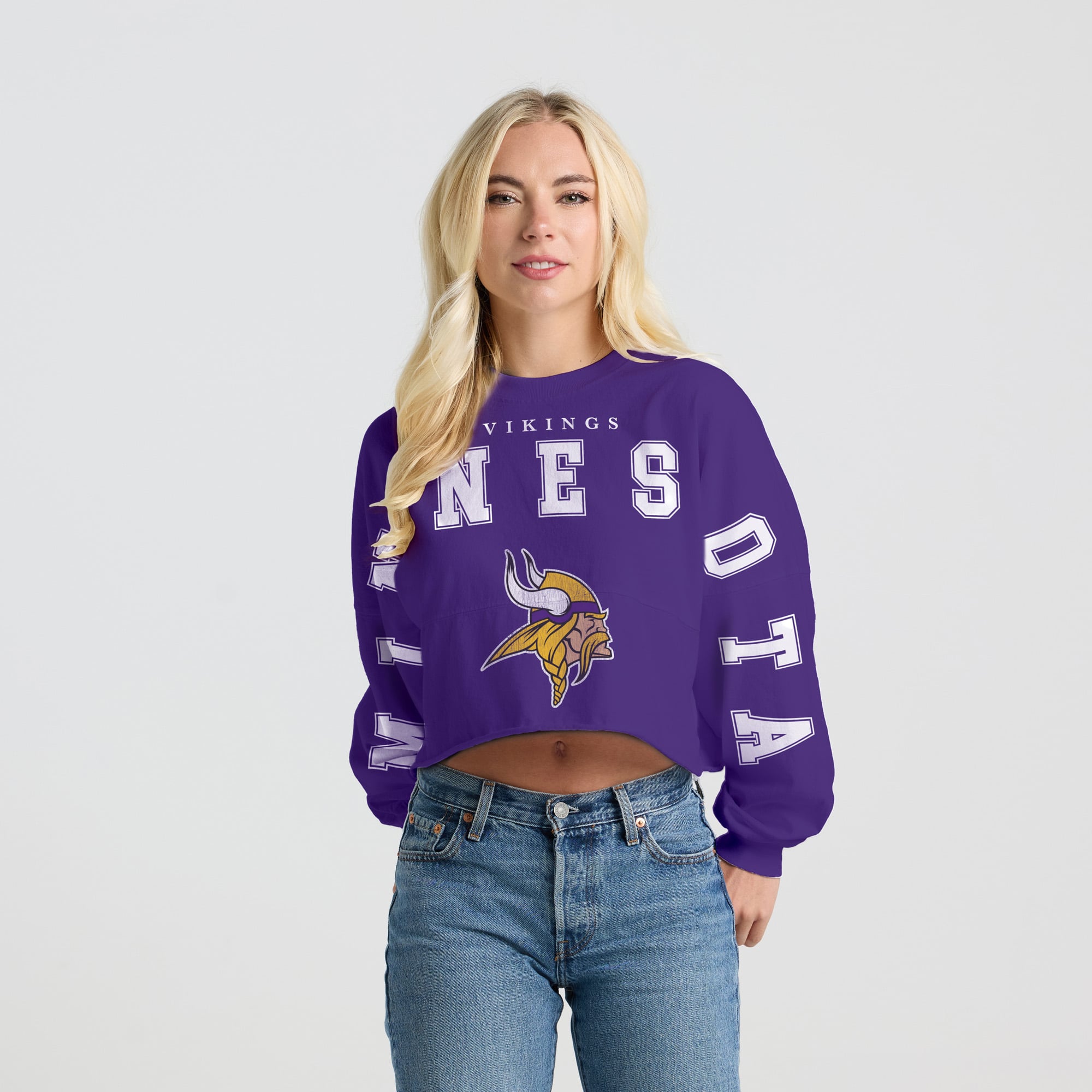 T-shirt court à manches longues pour femme, style Spirit Jersey violet, Minnesota Vikings