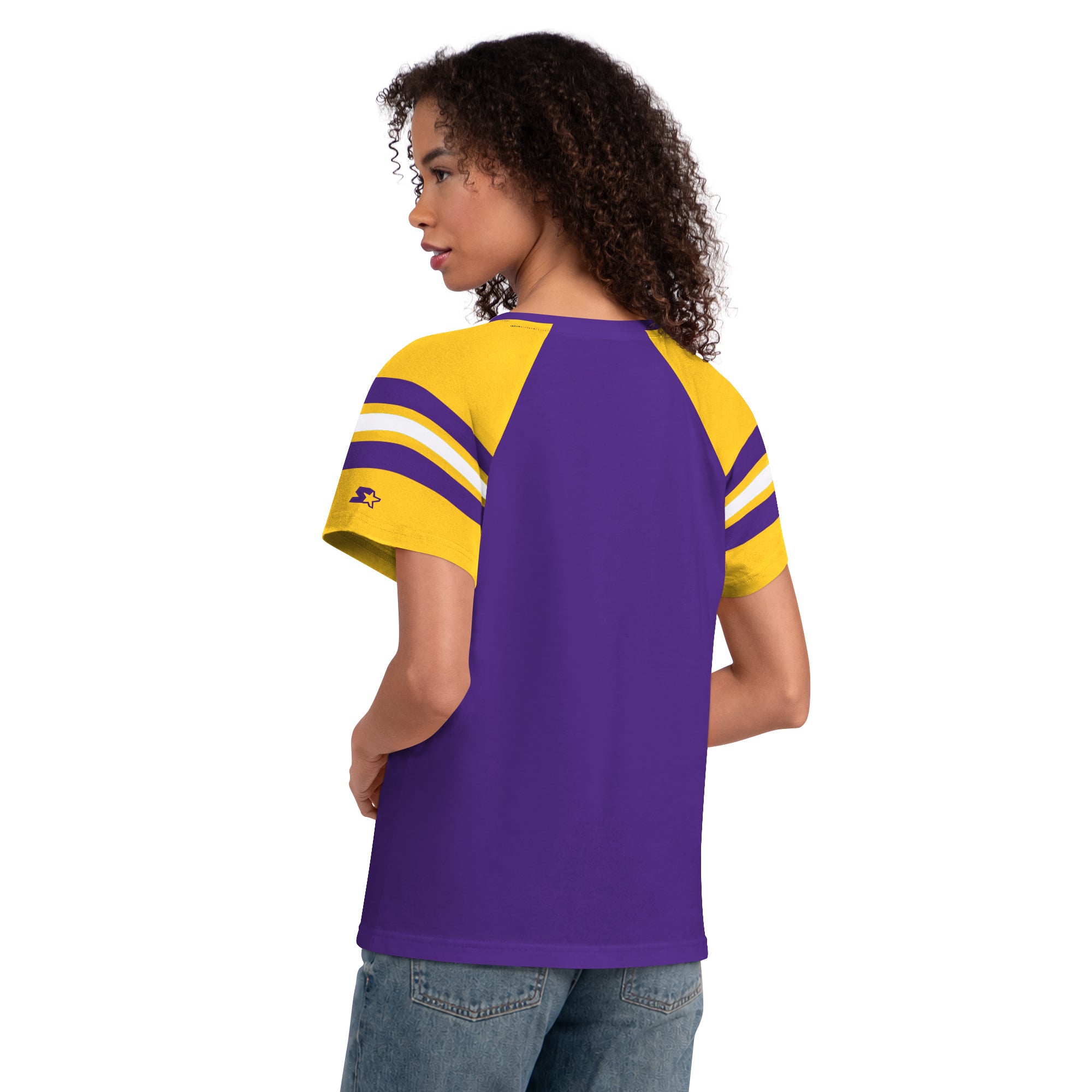 T-shirt raglan à col cranté Starter violet Minnesota Vikings pour femme