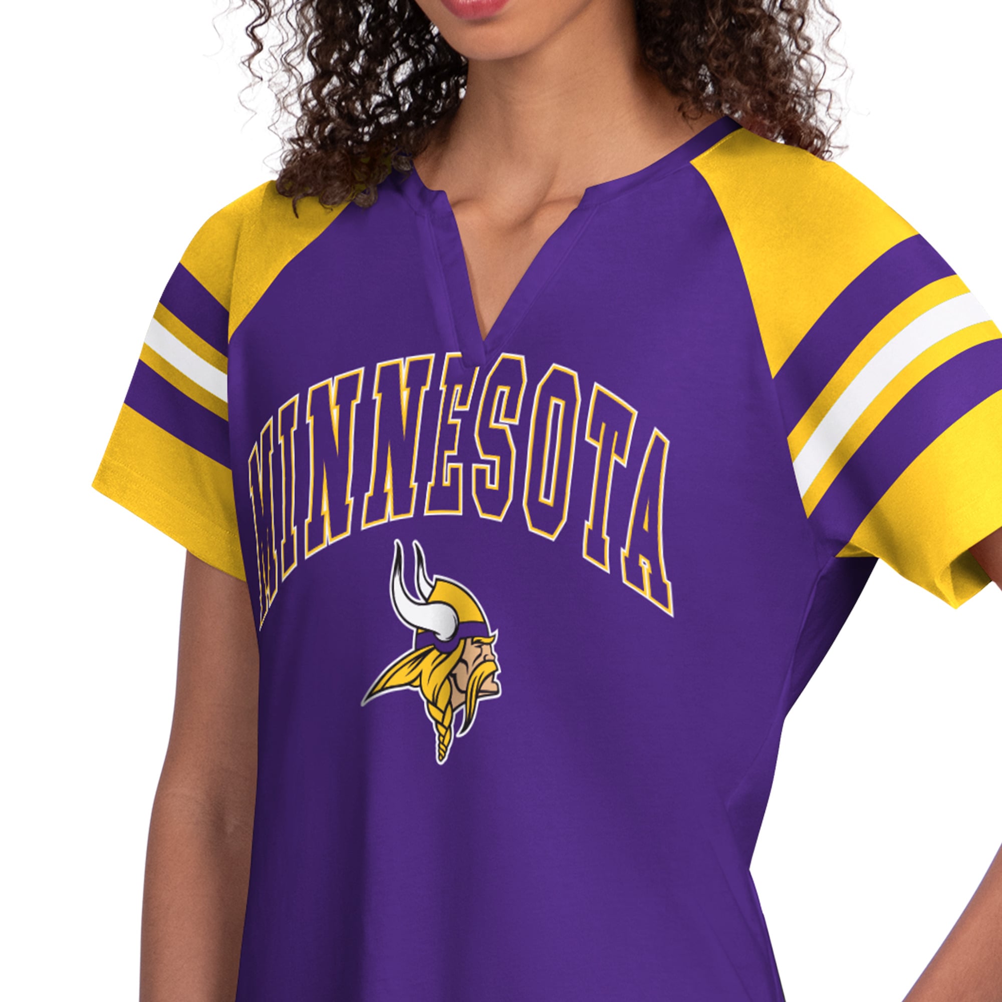 T-shirt raglan à col cranté Starter violet Minnesota Vikings pour femme