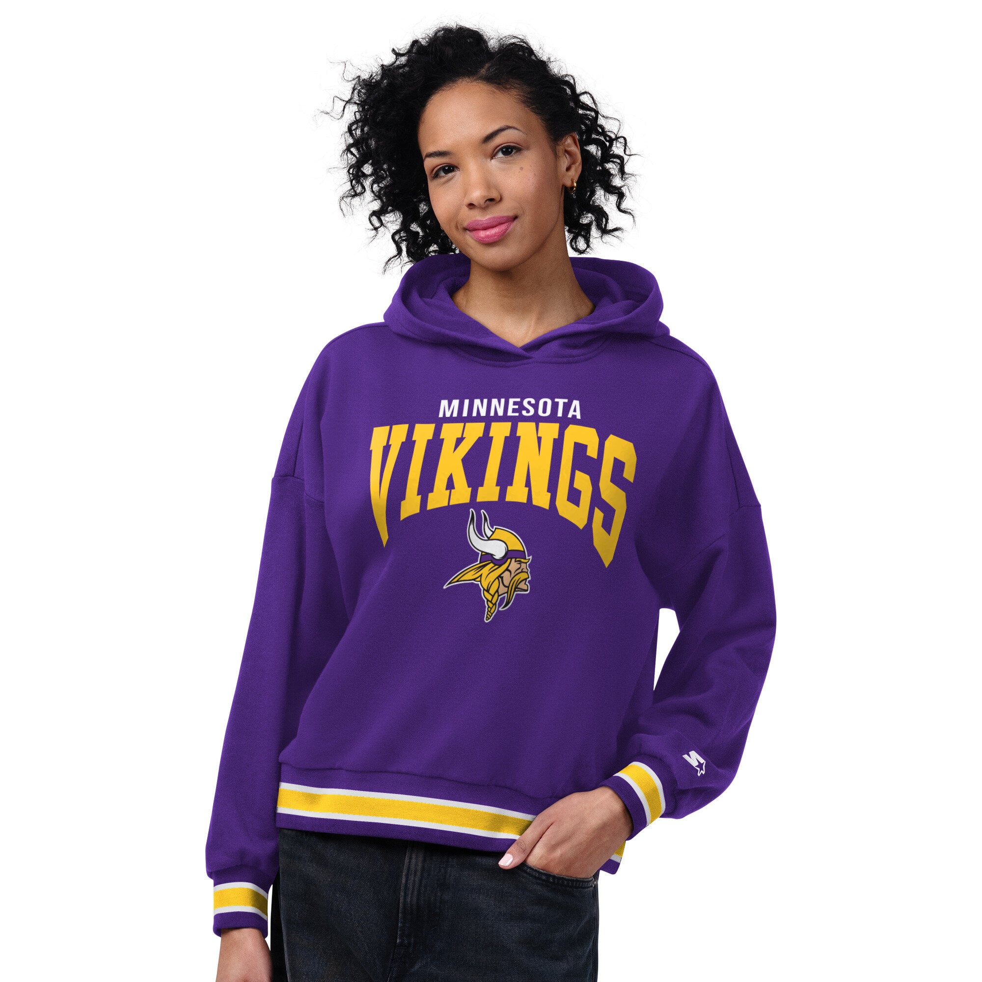 Sweat à capuche Starter violet pour femme, motif plaque de base des Vikings du Minnesota