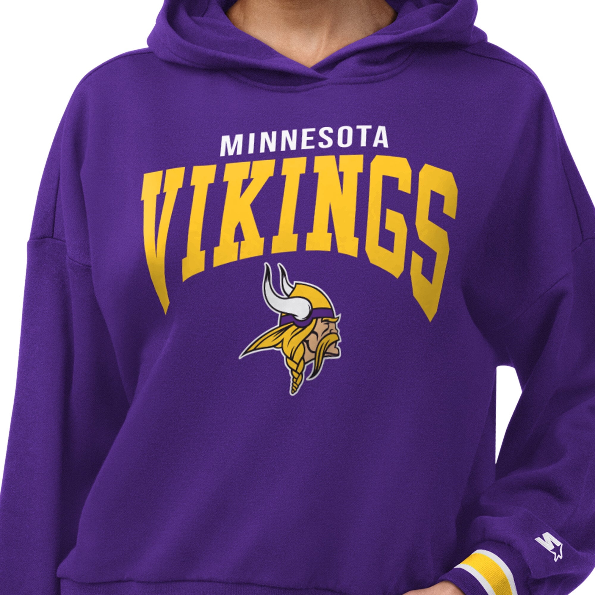 Sweat à capuche Starter violet pour femme, motif plaque de base des Vikings du Minnesota