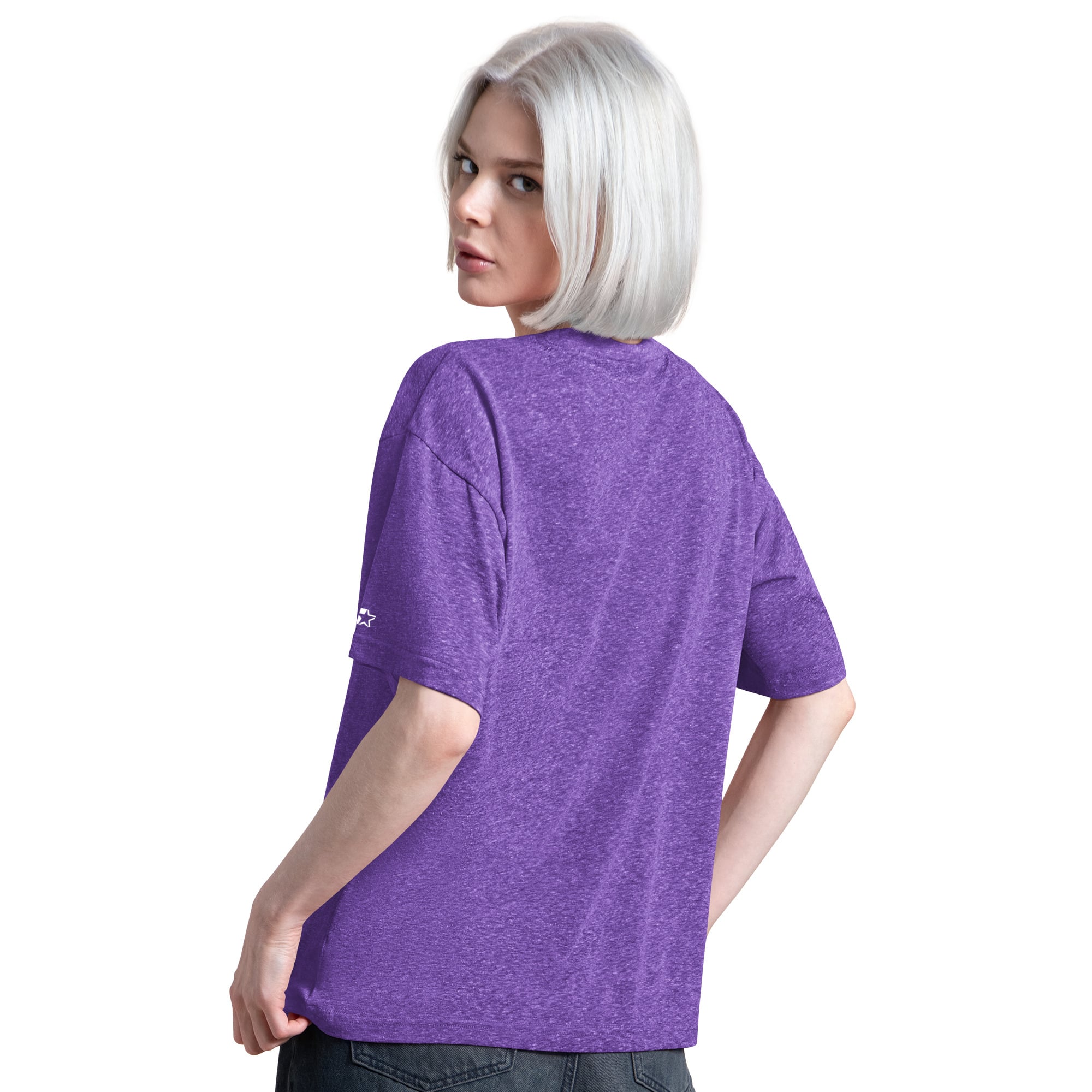 T-shirt Starter violet pour femme, motif tir en suspension, style boyfriend, mélange de trois matières