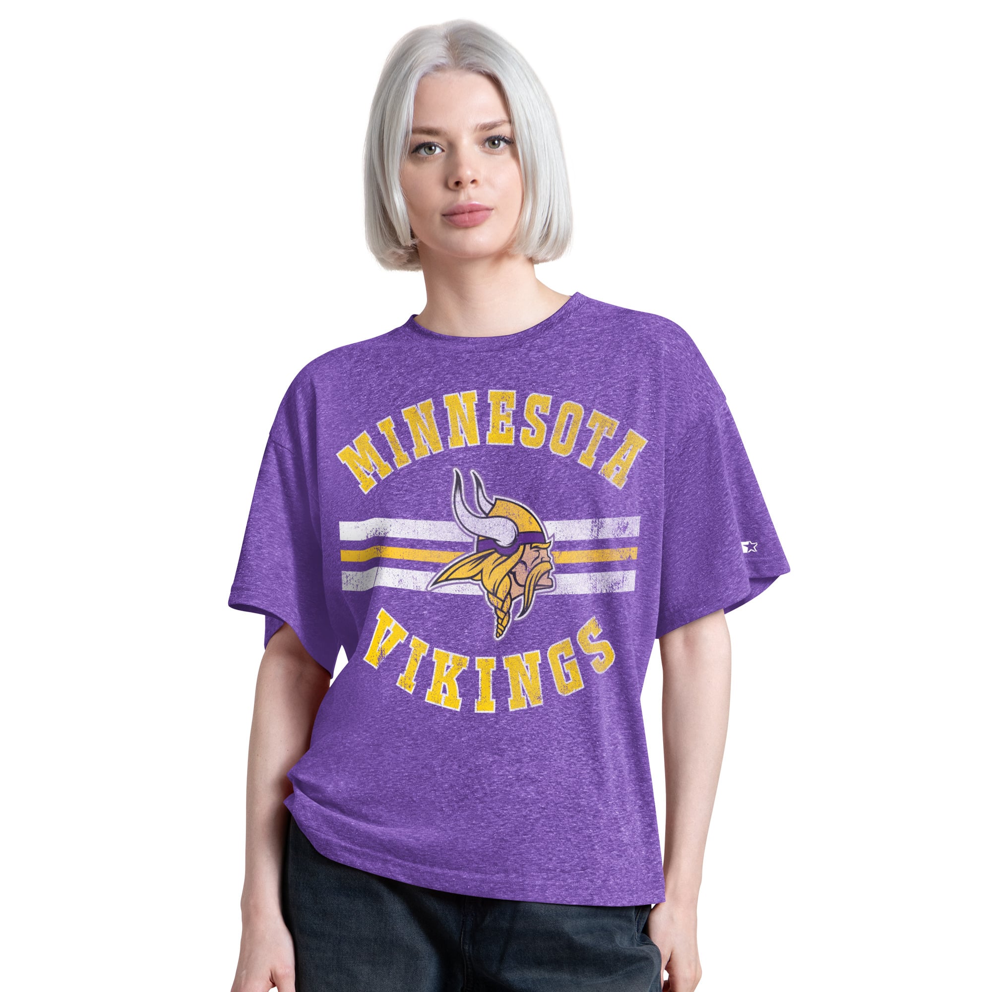 T-shirt Starter violet pour femme, motif tir en suspension, style boyfriend, mélange de trois matières