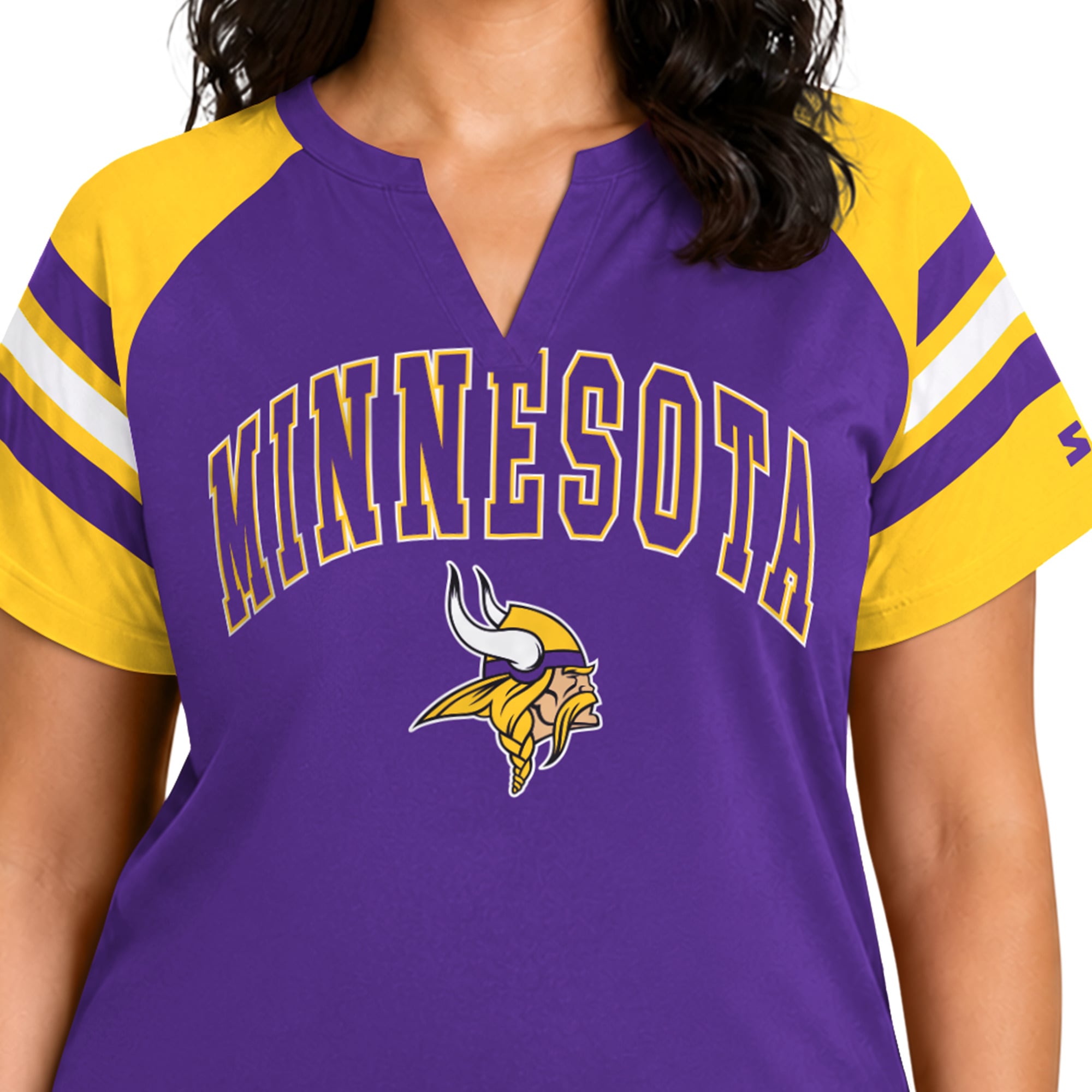 T-shirt raglan à col cranté Starter violet Minnesota Vikings pour femme, grande taille