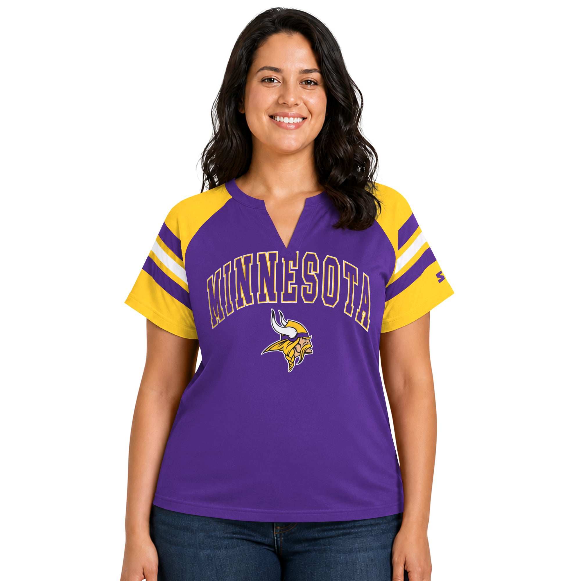 T-shirt raglan à col cranté Starter violet Minnesota Vikings pour femme, grande taille