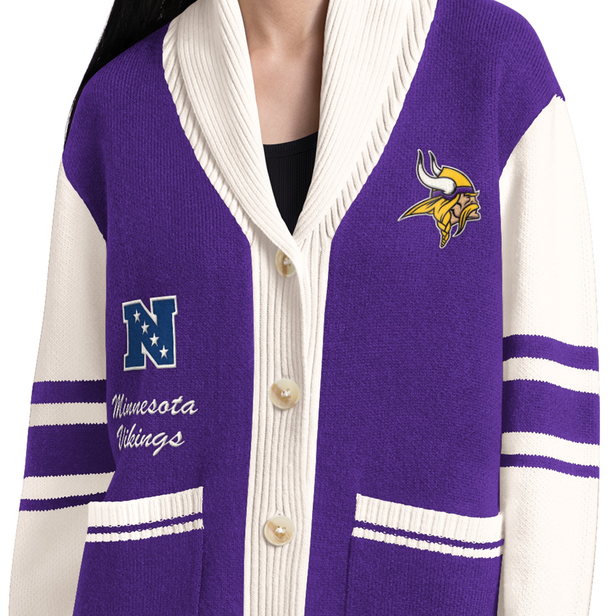 Gilet boutonné à col châle Starter violet Minnesota Vikings Strike Zone pour femme