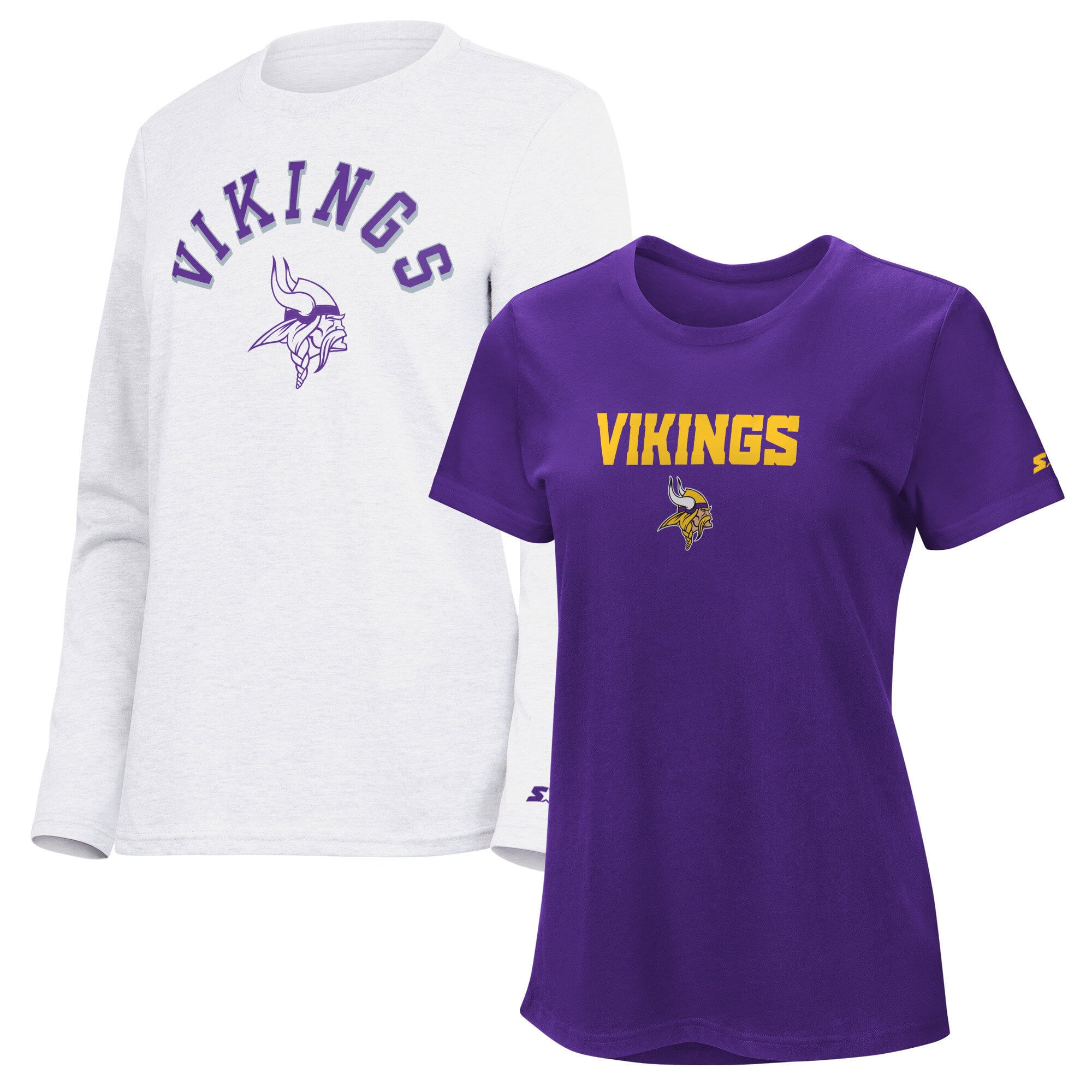 Pack de t-shirts à manches courtes et longues Starter pour femmes, violet/gris chiné, Minnesota Vikings