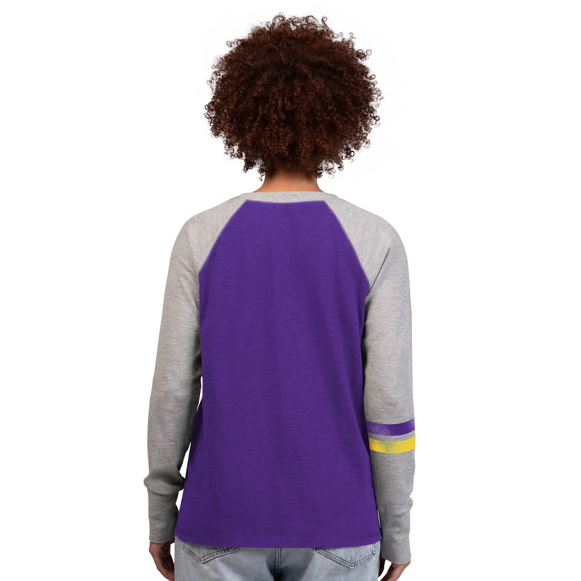 T-shirt à manches longues raglan en maille gaufrée Starter pour femmes, violet/gris, Minnesota Vikings