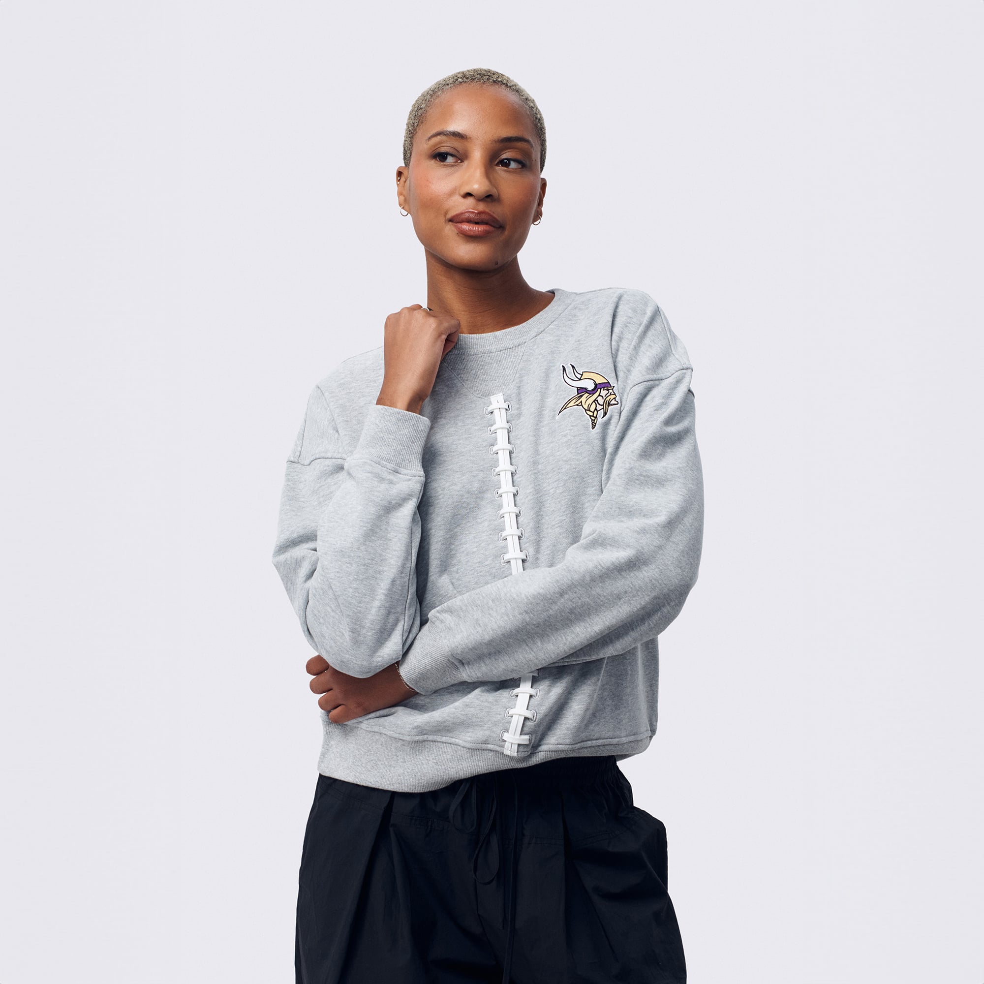 Pull en coton classique Terez Heather Gray Minnesota Vikings Football Stitch pour femme