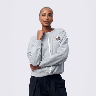  Minnesota Vikings Terez Women's Football Stitch Classic Cotton Crew - Heather Gray