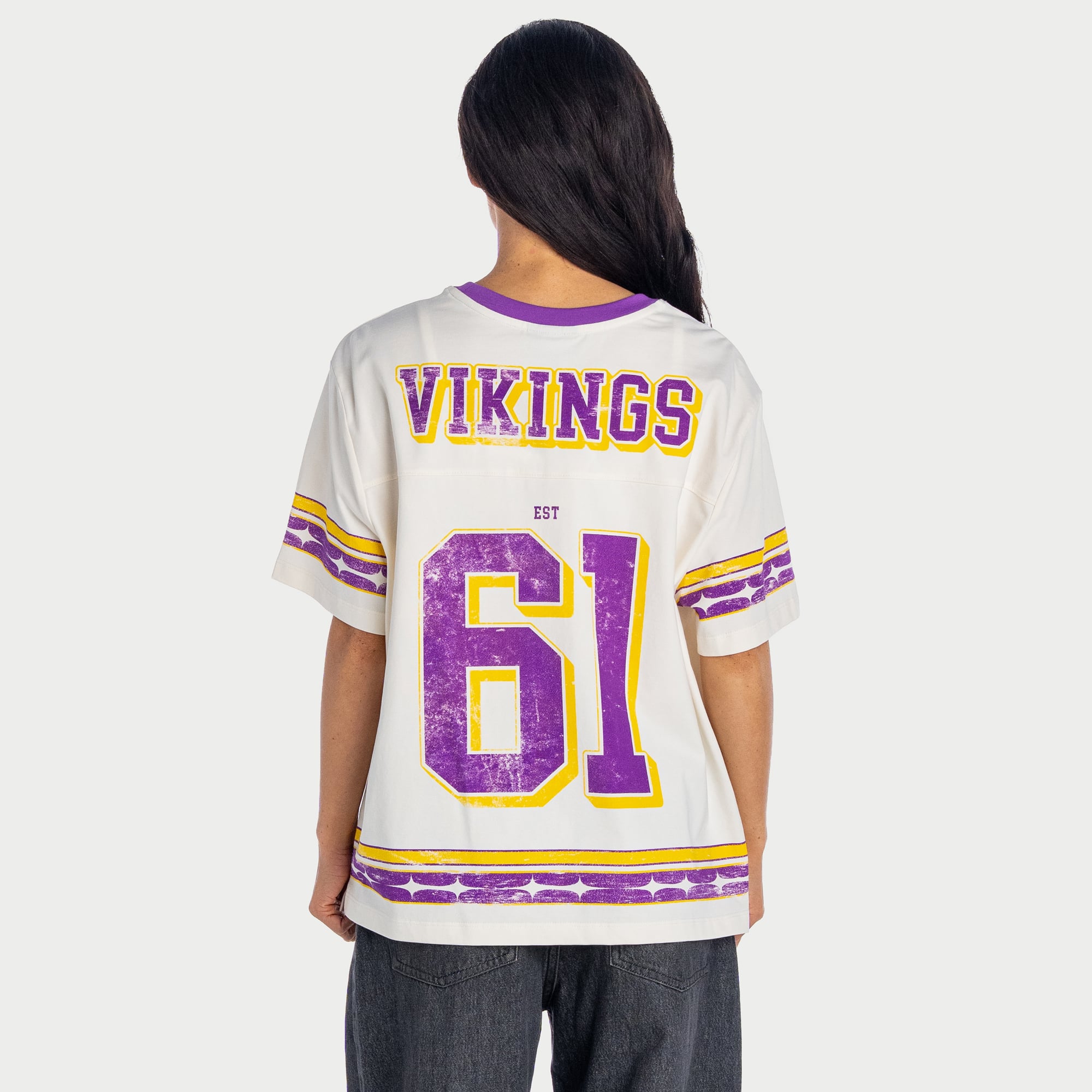 Women's The Wild Collective  Cream Minnesota Vikings Oversized Established Boyfriend T-Shirt
