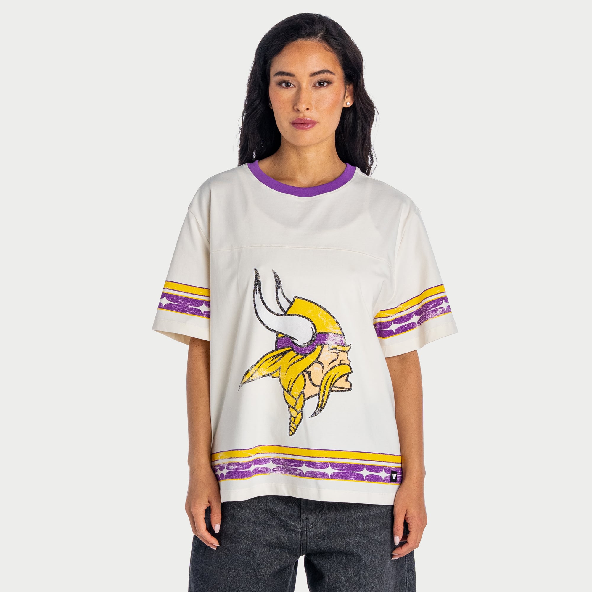 Women's The Wild Collective  Cream Minnesota Vikings Oversized Established Boyfriend T-Shirt