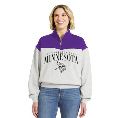  Minnesota Vikings WEAR by Erin Andrews Women's Colorblock Half-Zip Pullover - Heather Gray