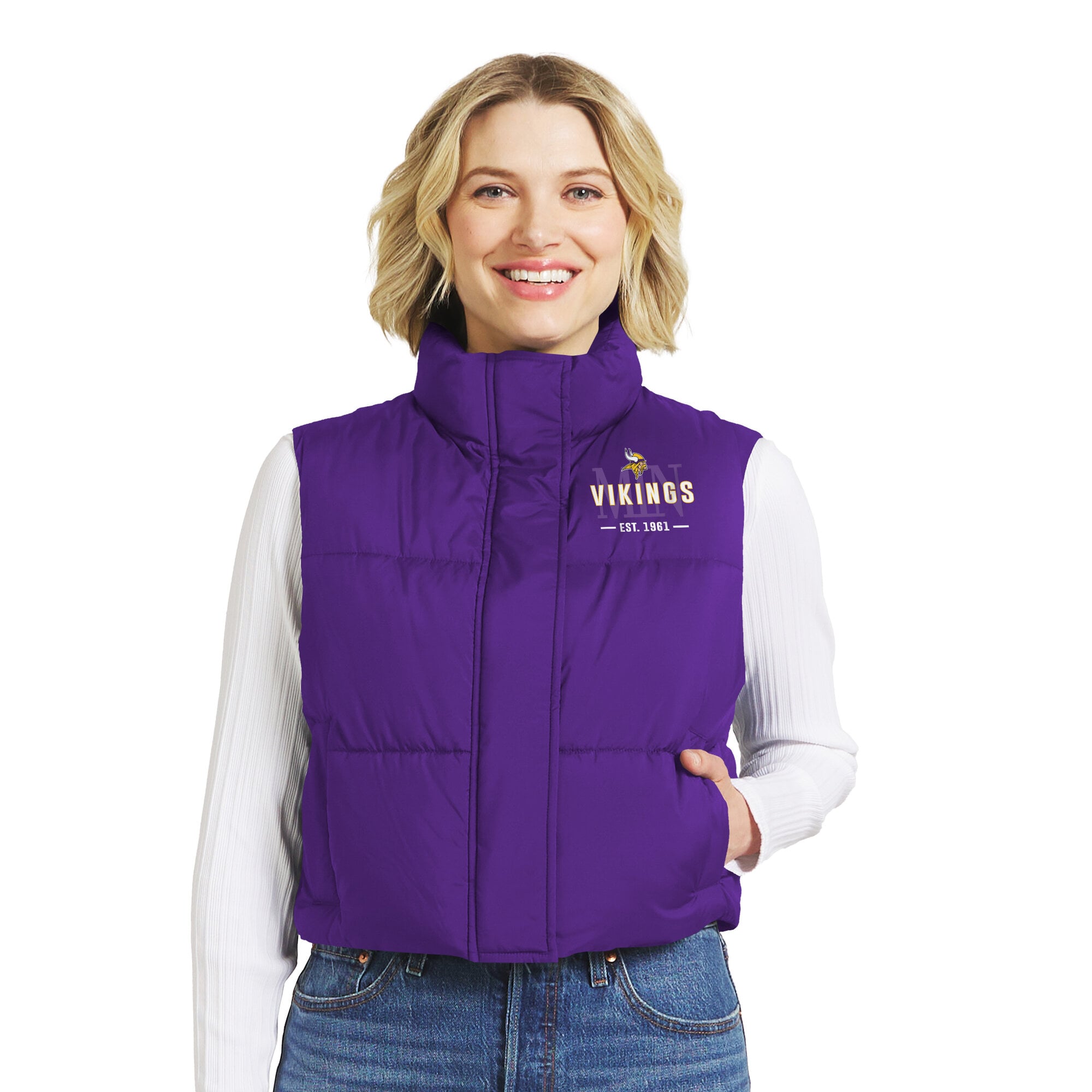 Gilet matelassé court violet Minnesota Vikings pour femme de la marque WEAR by Erin Andrews