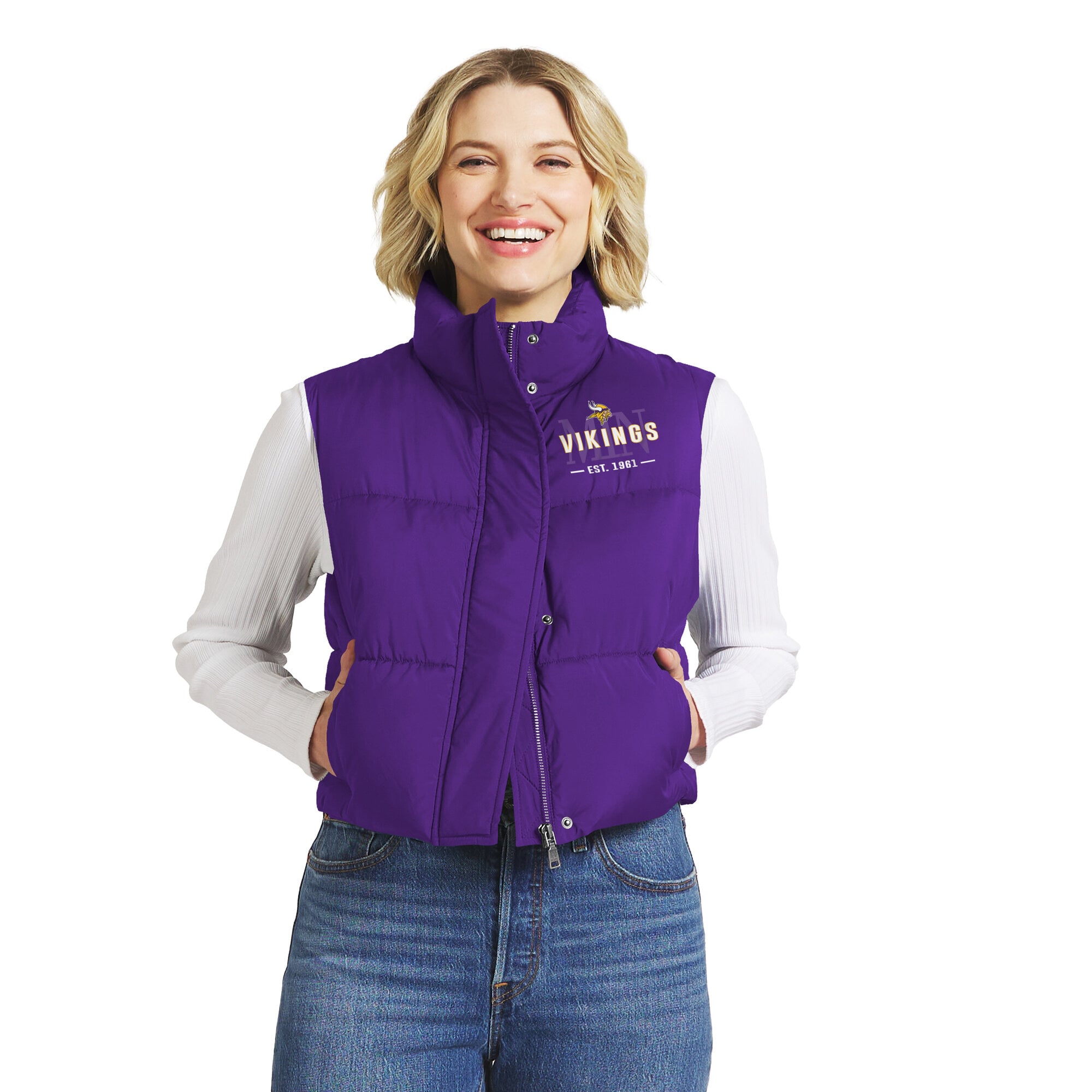 Gilet matelassé court violet Minnesota Vikings pour femme de la marque WEAR by Erin Andrews