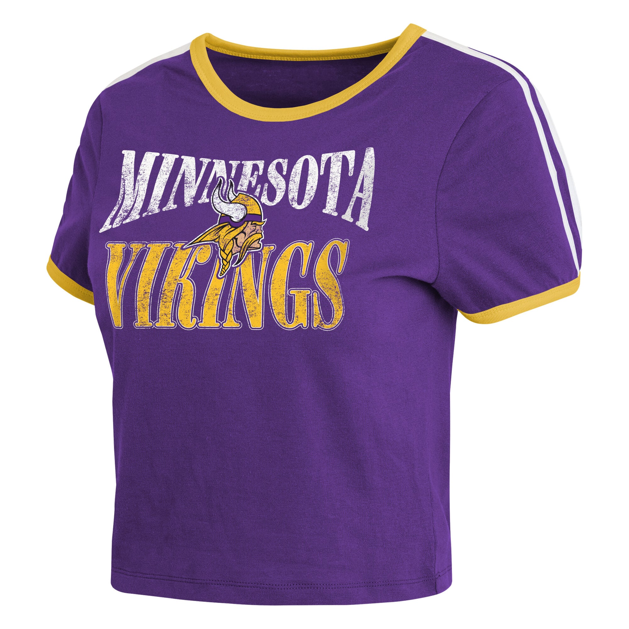 Women's WEAR by Erin Andrews Purple Minnesota Vikings Cropped Throwback Ringer Baby T-Shirt
