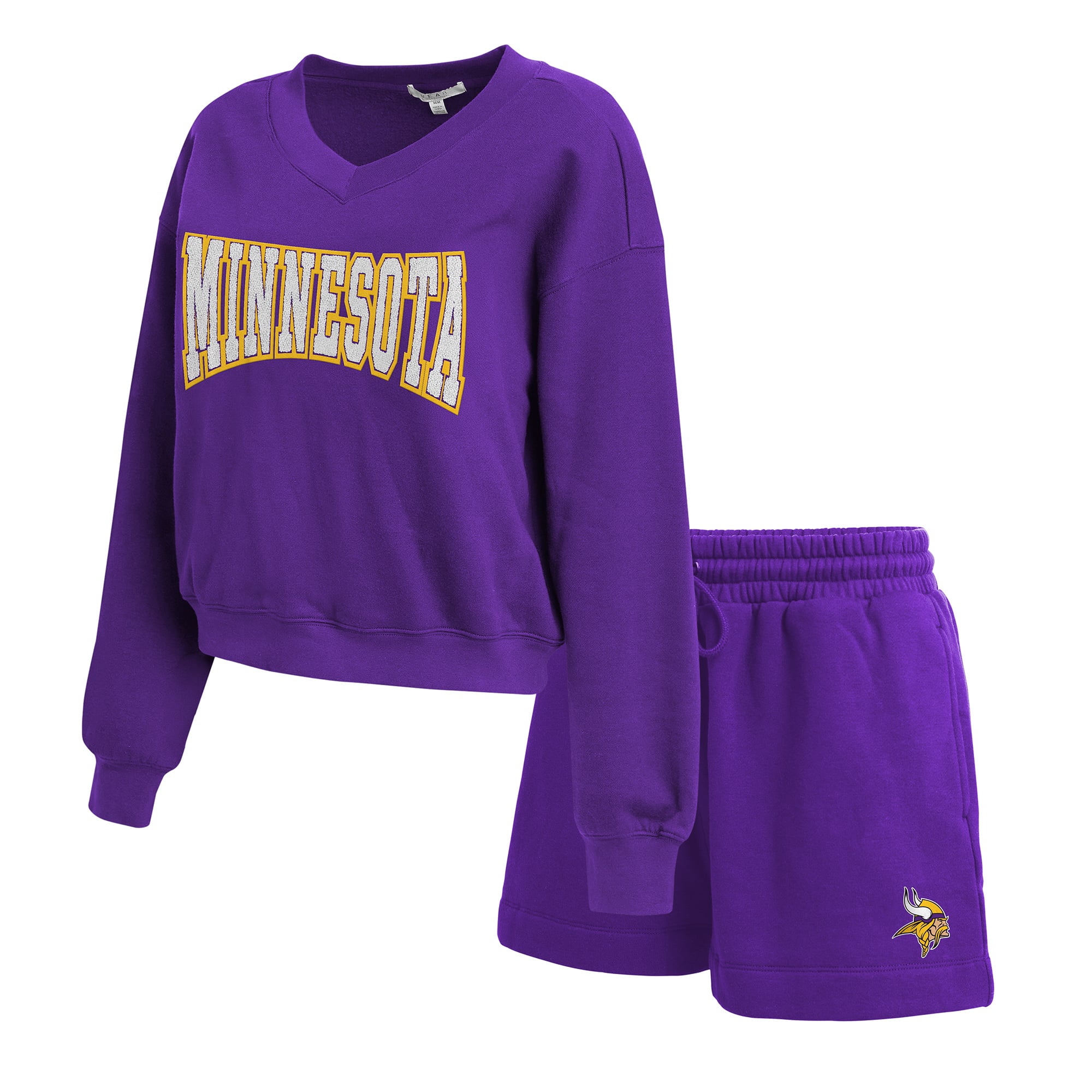 Women's WEAR by Erin Andrews Purple Minnesota Vikings Fleece V-Neck Lounge Set