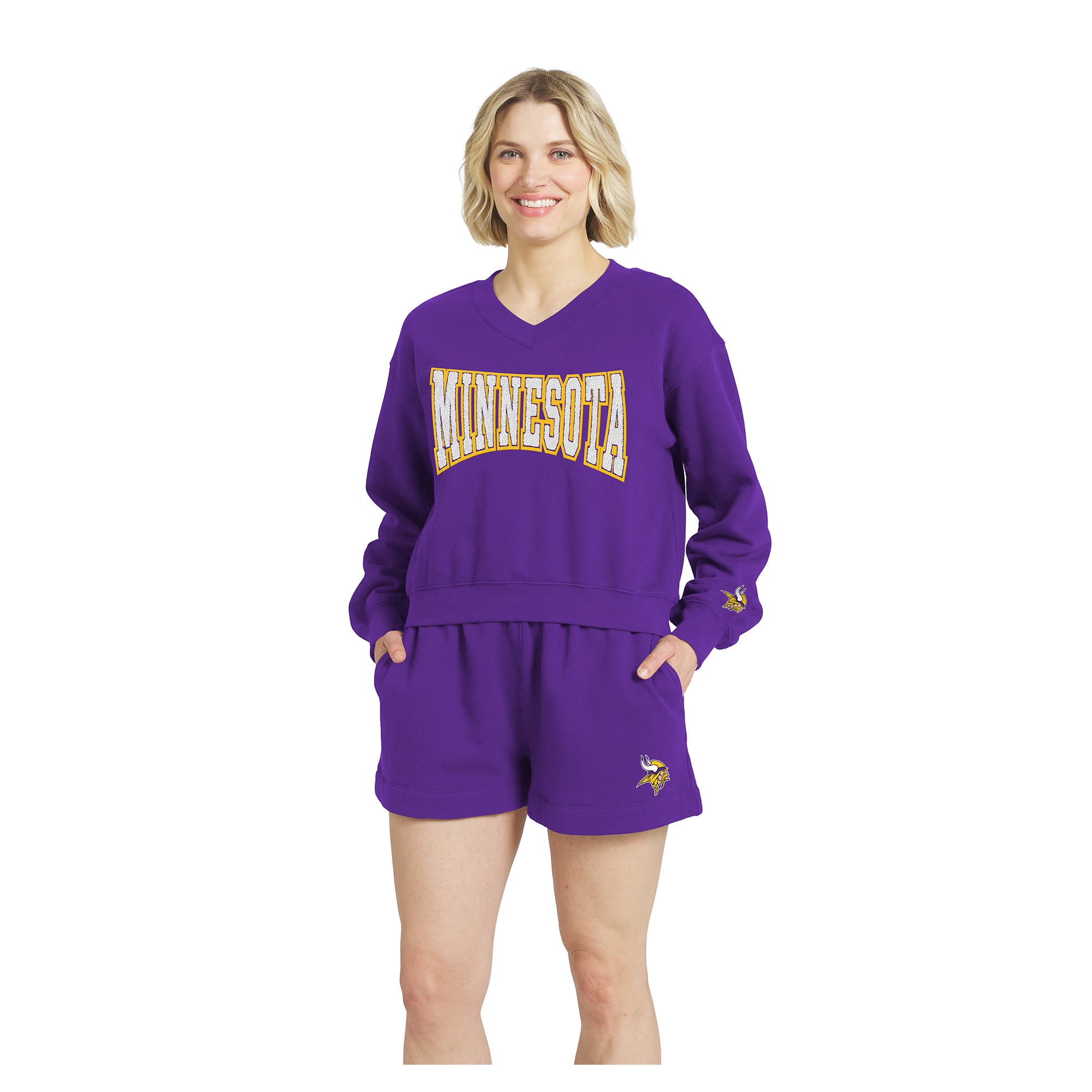 Women's WEAR by Erin Andrews Purple Minnesota Vikings Fleece V-Neck Lounge Set
