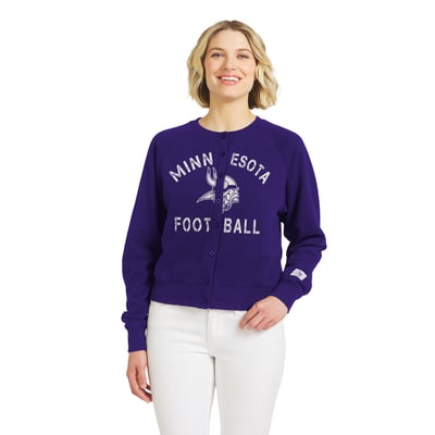  Minnesota Vikings WEAR by Erin Andrews Women's Heathered Crew Cardigan Sweater - Purple