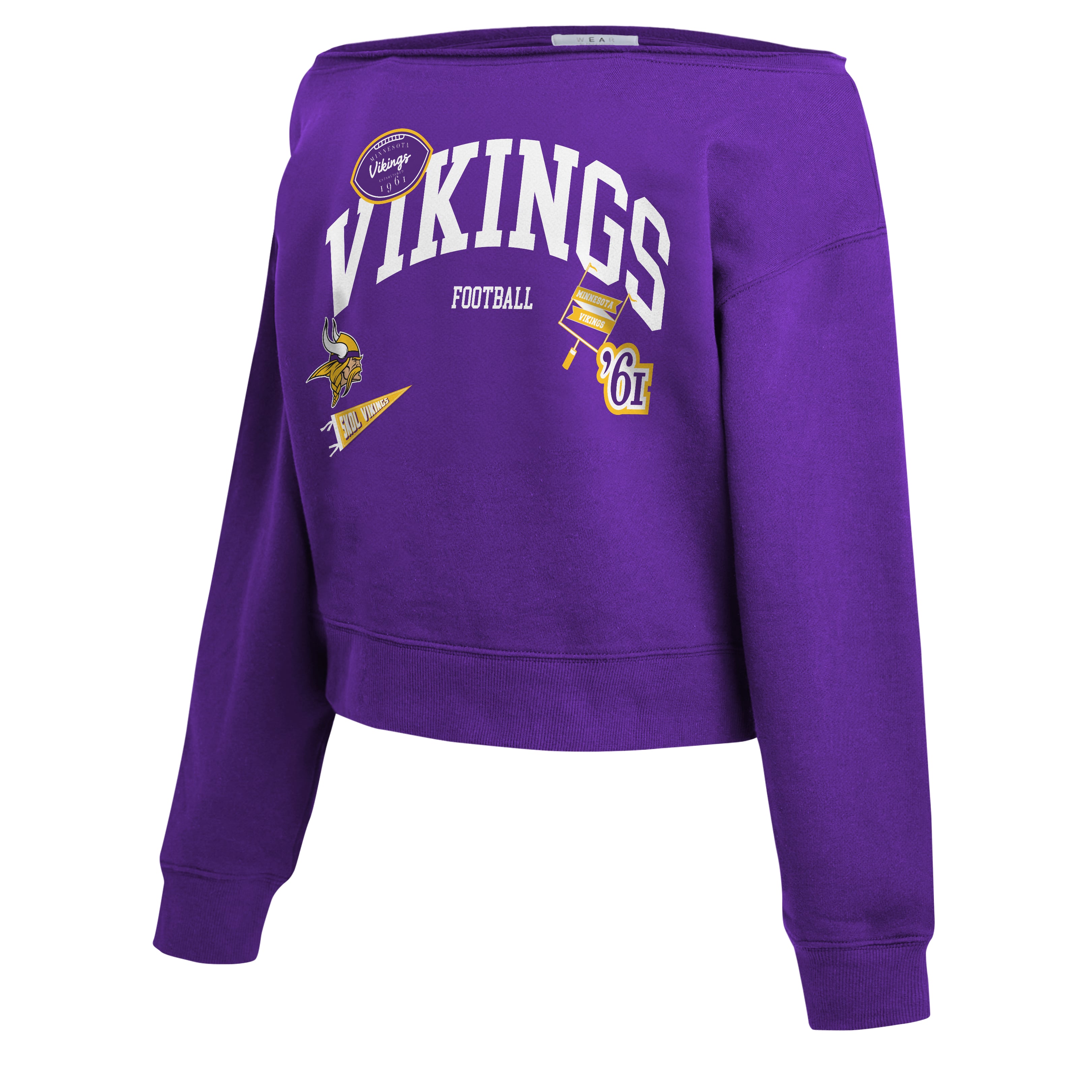 Women's WEAR by Erin Andrews Purple Minnesota Vikings Off-the-Shoulder Sweatshirt