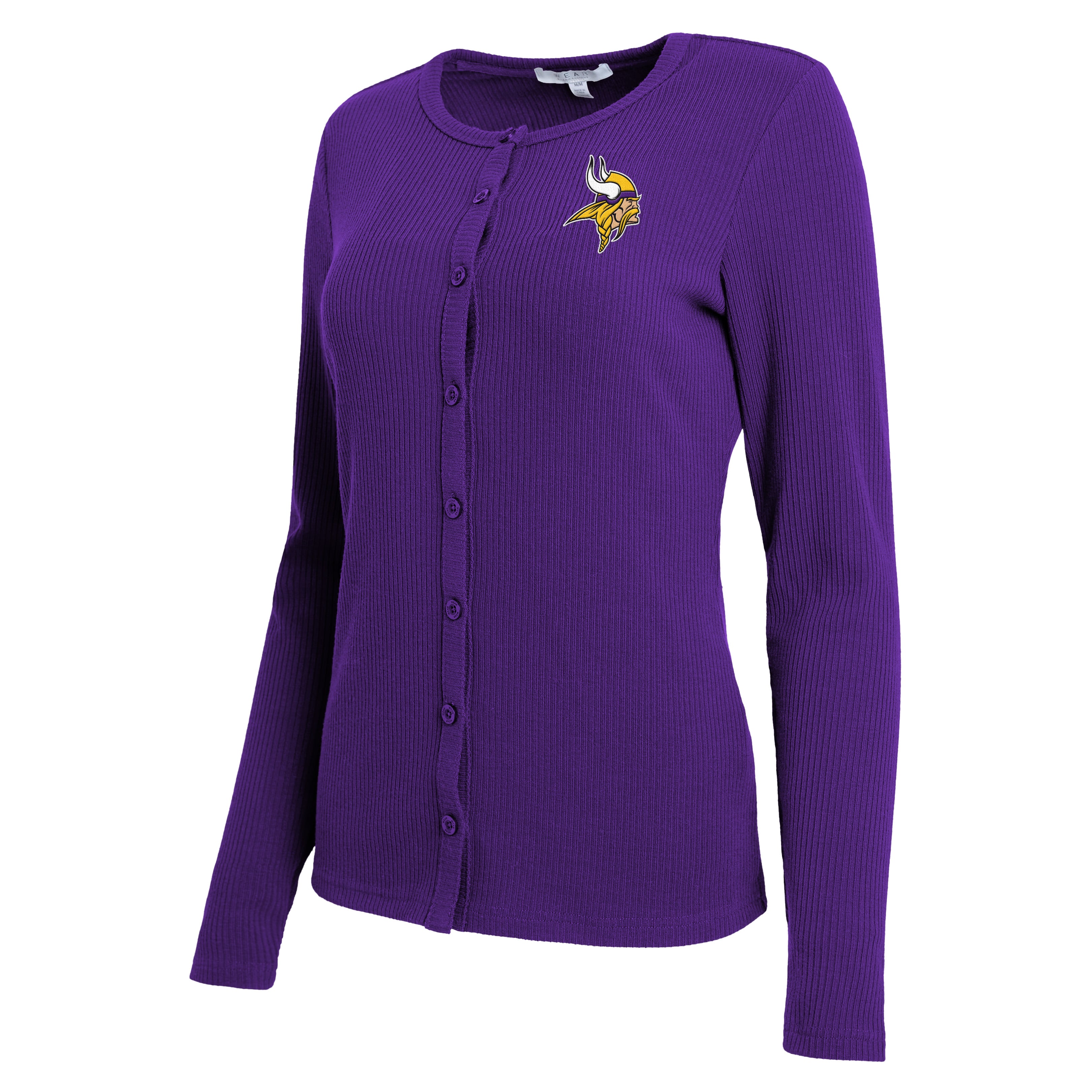 Women's WEAR by Erin Andrews  Purple Minnesota Vikings Ribbed Full-Button Cardigan Sweater