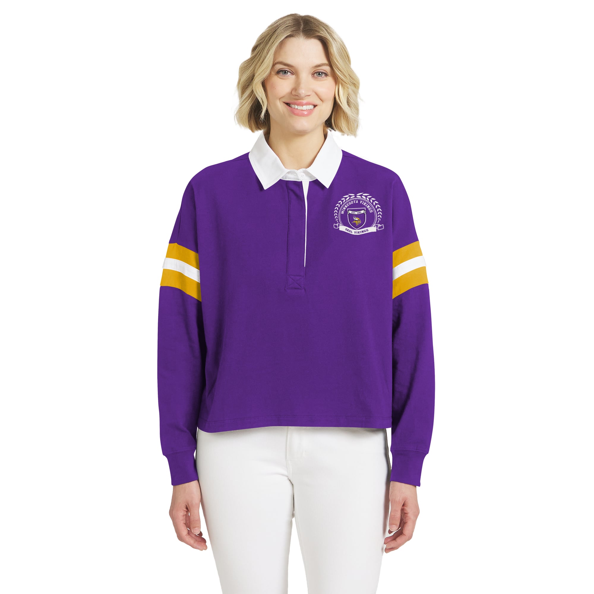 T-shirt à manches longues violet Minnesota Vikings Rugby pour femmes de la marque WEAR by Erin Andrews