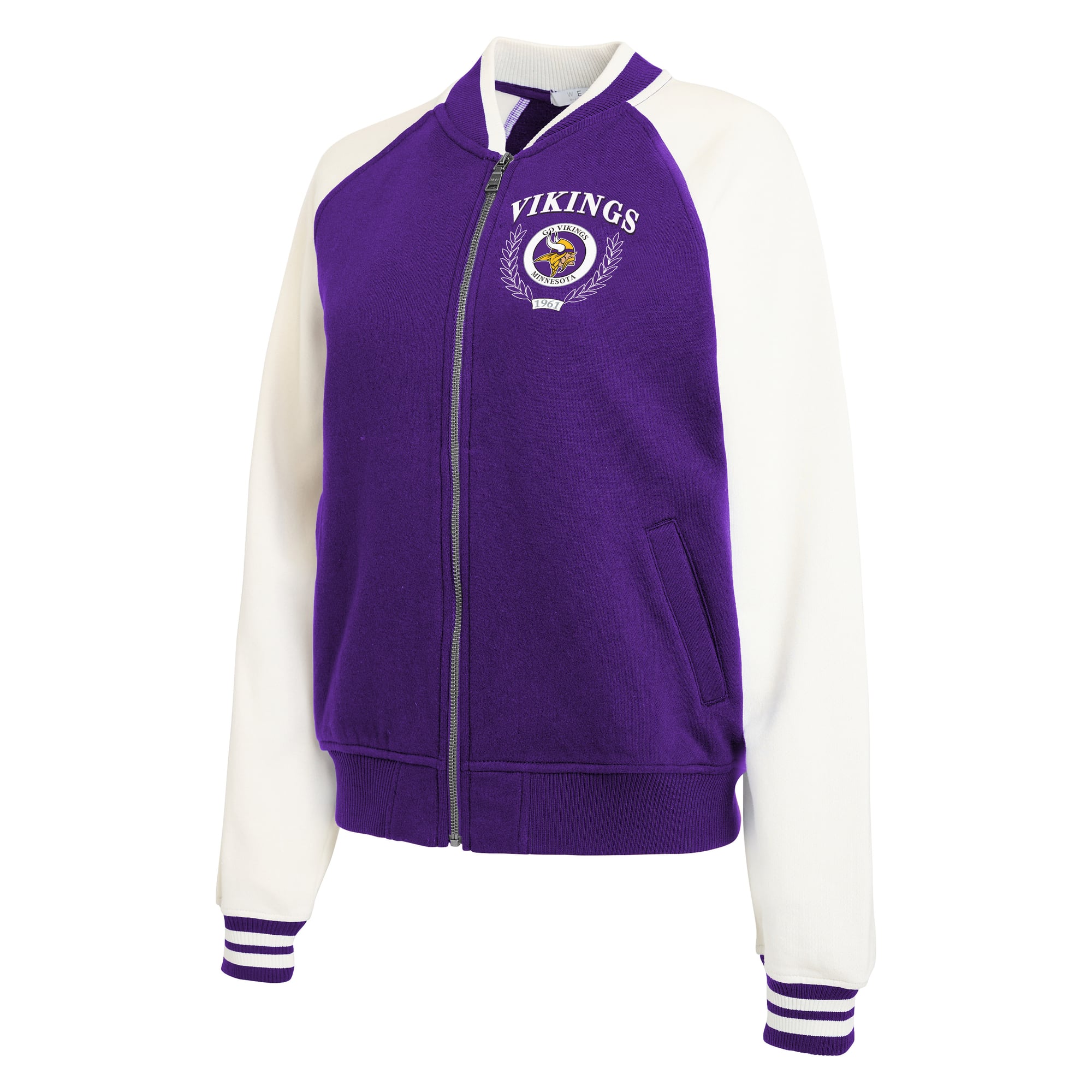 Women's WEAR by Erin Andrews Purple Minnesota Vikings Throwback Varsity Fleece Raglan Full-Zip Jacket