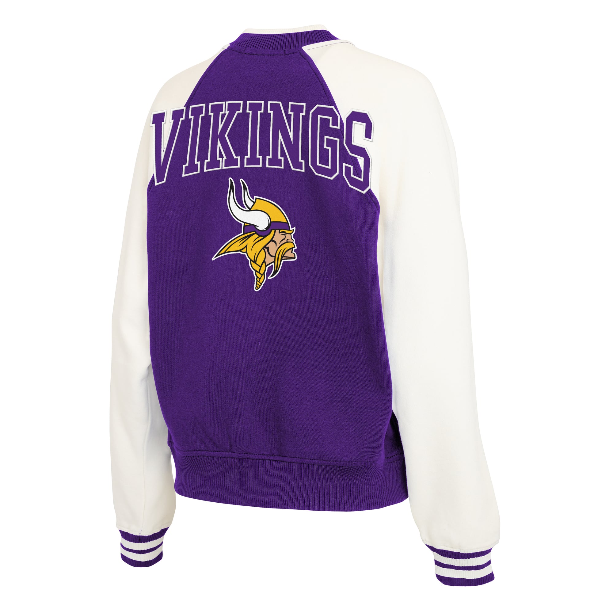 Women's WEAR by Erin Andrews Purple Minnesota Vikings Throwback Varsity Fleece Raglan Full-Zip Jacket
