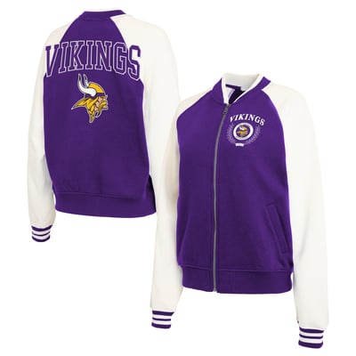 Minnesota Vikings WEAR by Erin Andrews Women's Throwback Varsity Fleece Raglan Full-Zip Jacket - Purple