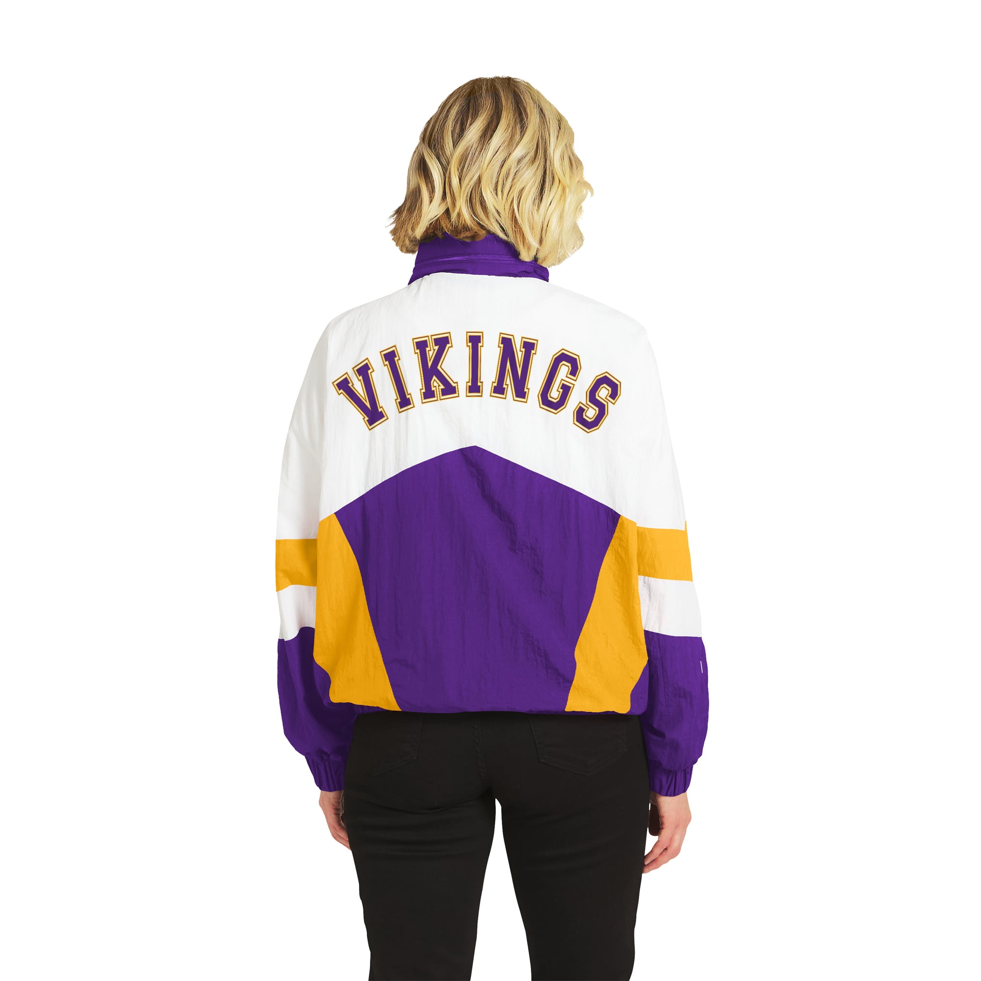 Women's WEAR by Erin Andrews  White/Purple Minnesota Vikings Crinkle Full-Snap Hooded Windbreaker Jacket