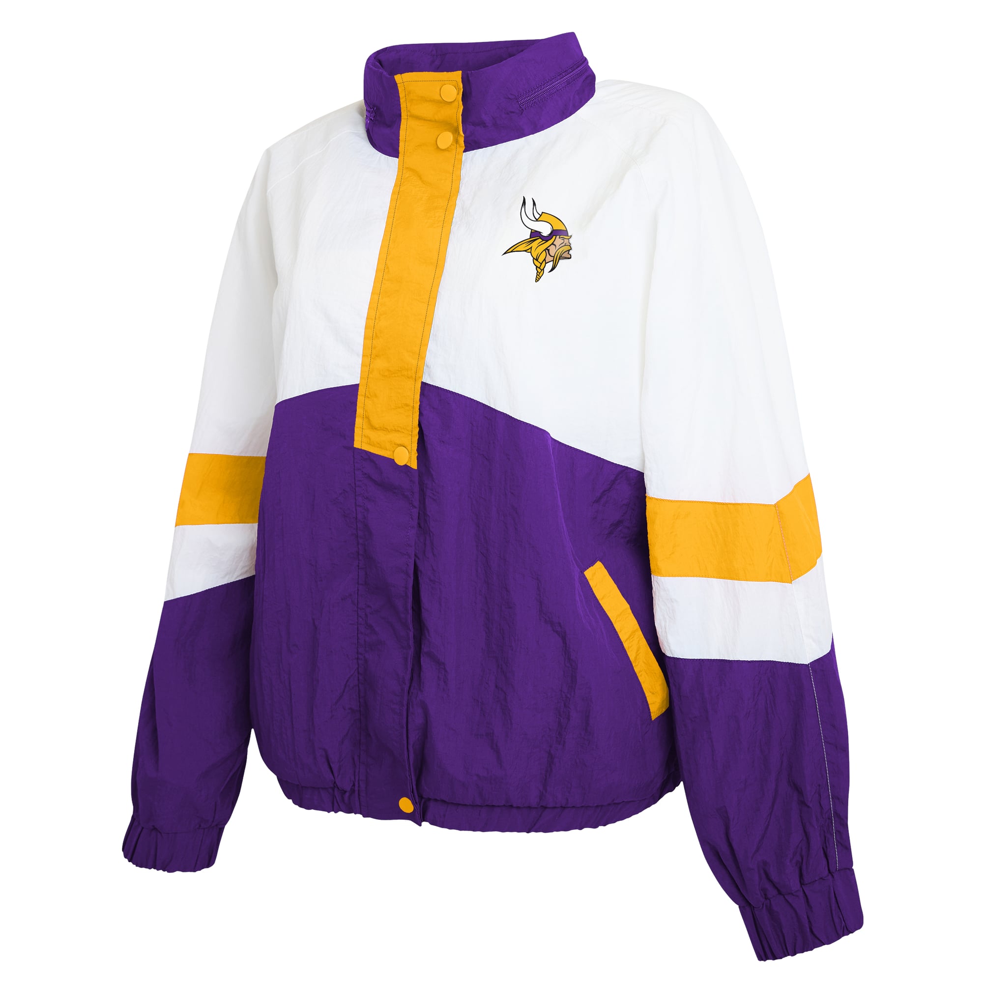 Women's WEAR by Erin Andrews  White/Purple Minnesota Vikings Crinkle Full-Snap Hooded Windbreaker Jacket
