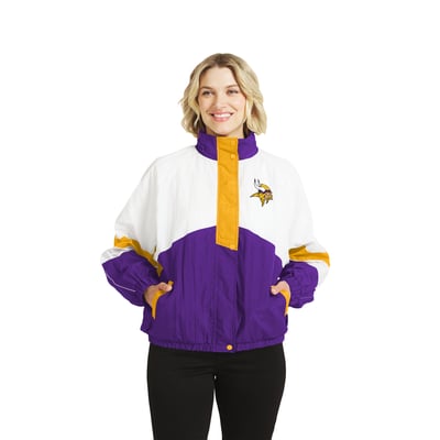  Minnesota Vikings WEAR by Erin Andrews Women's Crinkle Full-Snap Hooded Windbreaker Jacket - White/Purple
