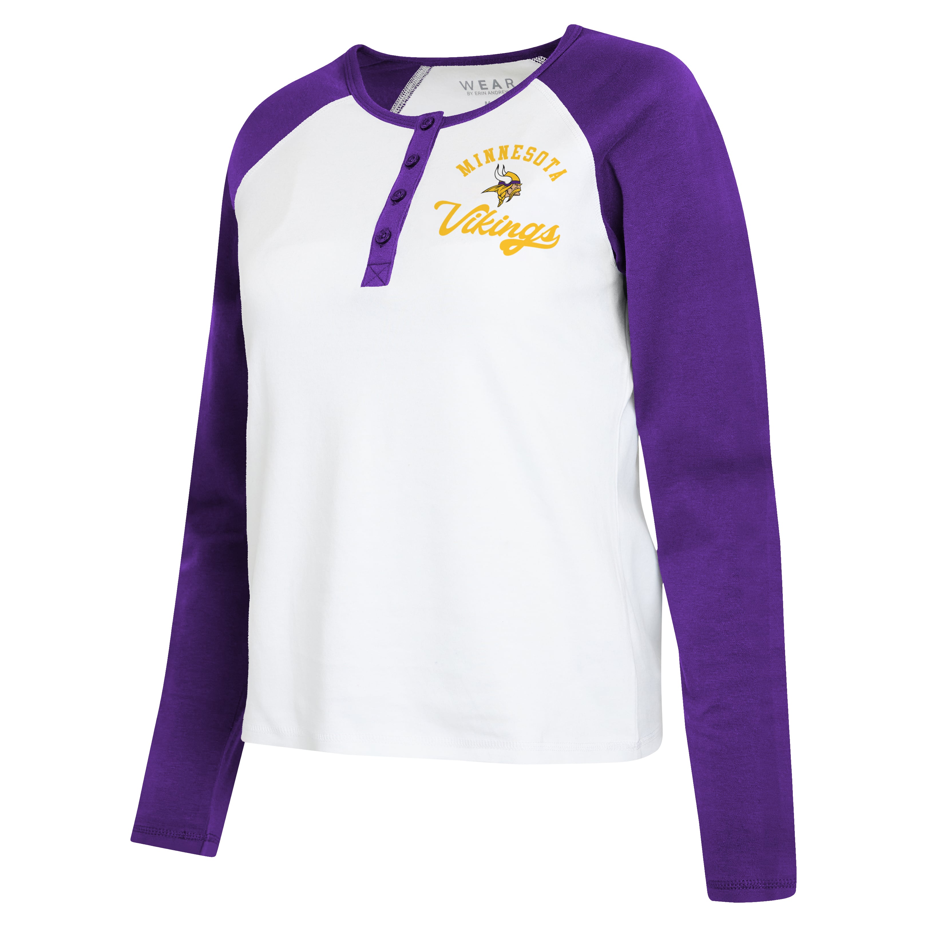 Women's WEAR by Erin Andrews White/Purple Minnesota Vikings Henley Long Sleeve Raglan T-Shirt