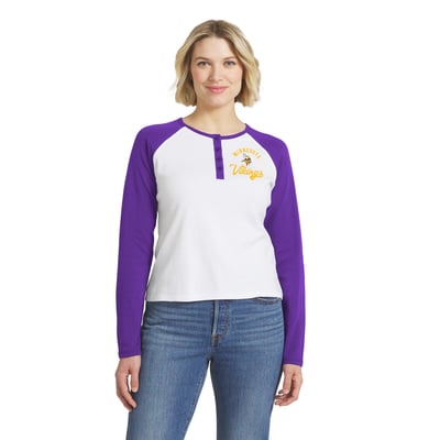  Minnesota Vikings WEAR by Erin Andrews Women's Henley Long Sleeve Raglan T-Shirt - White/Purple