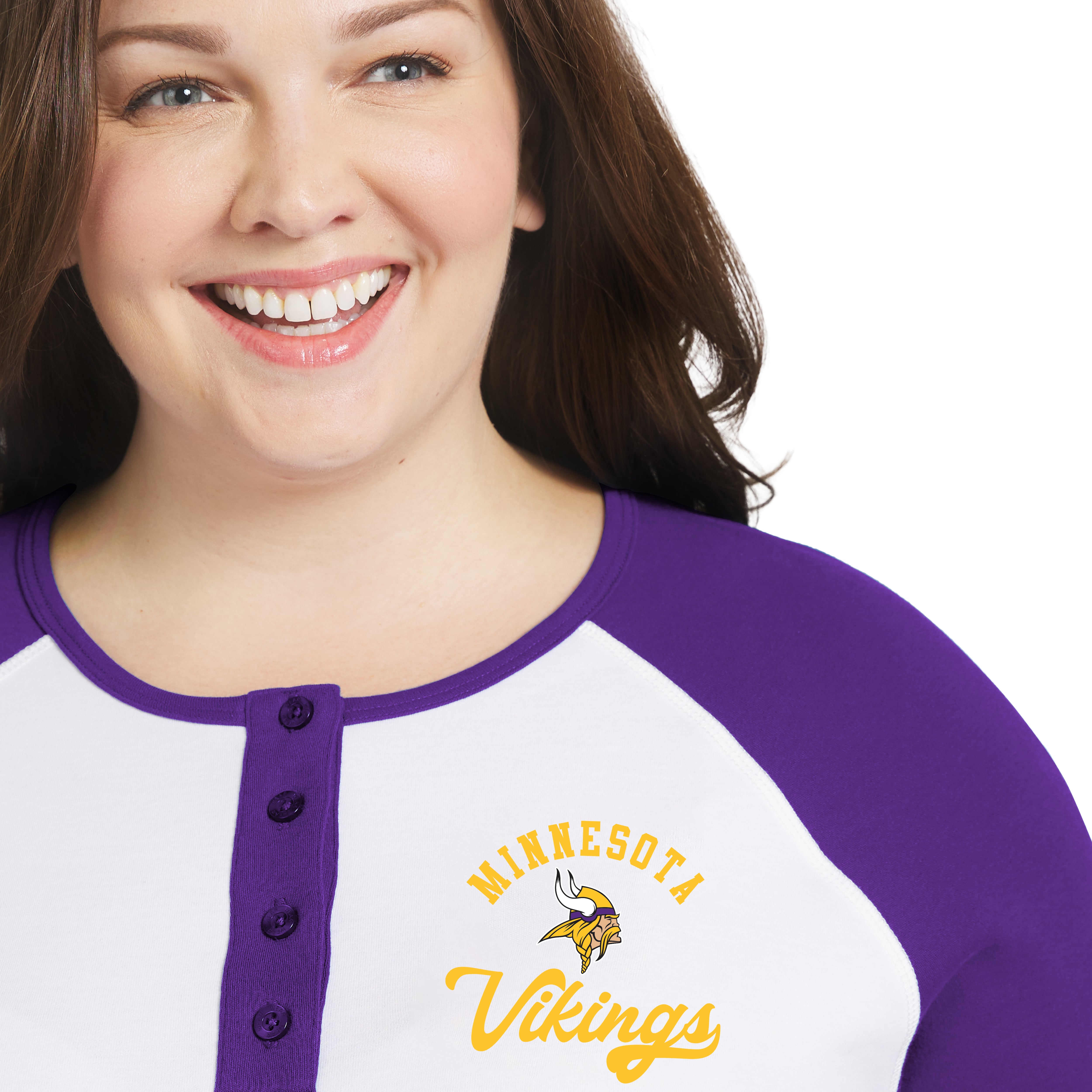 Women's WEAR by Erin Andrews White/Purple Minnesota Vikings Plus Henley Long Sleeve Raglan T-Shirt