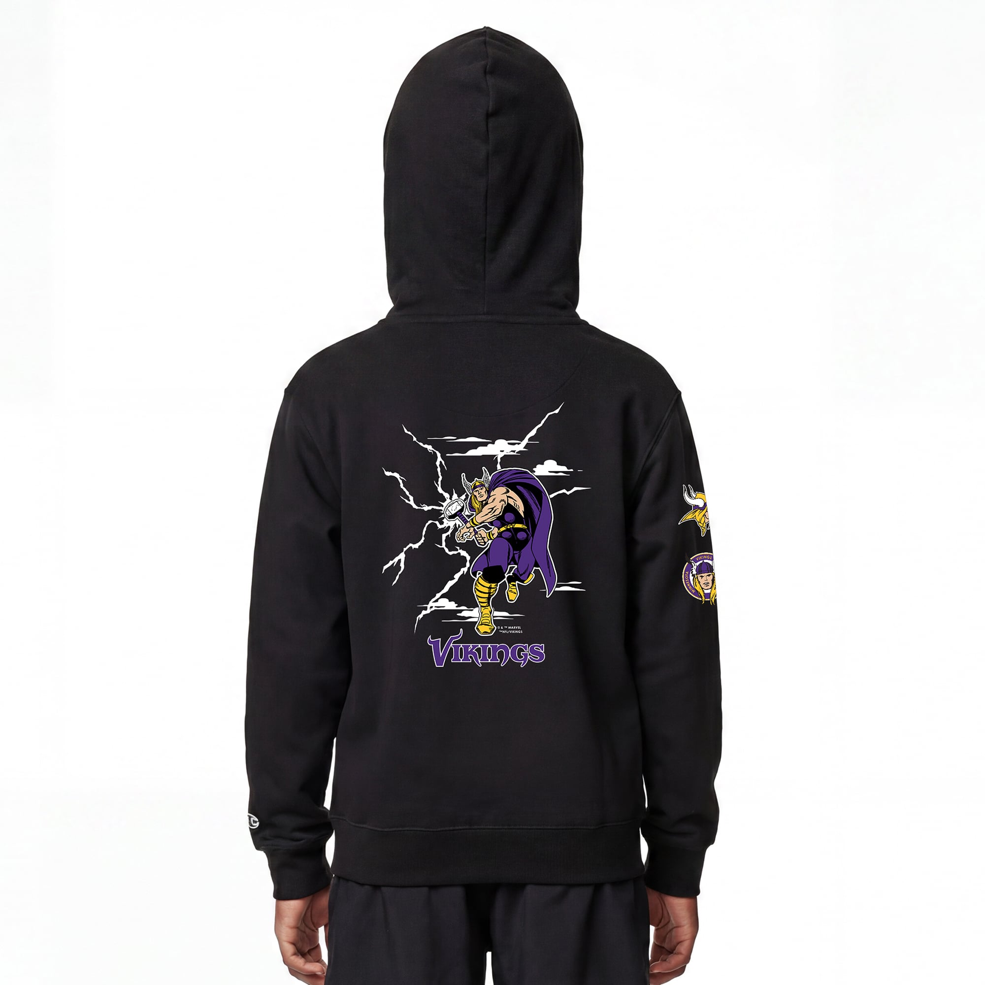 Youth Disney x Champion Black Minnesota Vikings Thor Full-Zip Hoodie