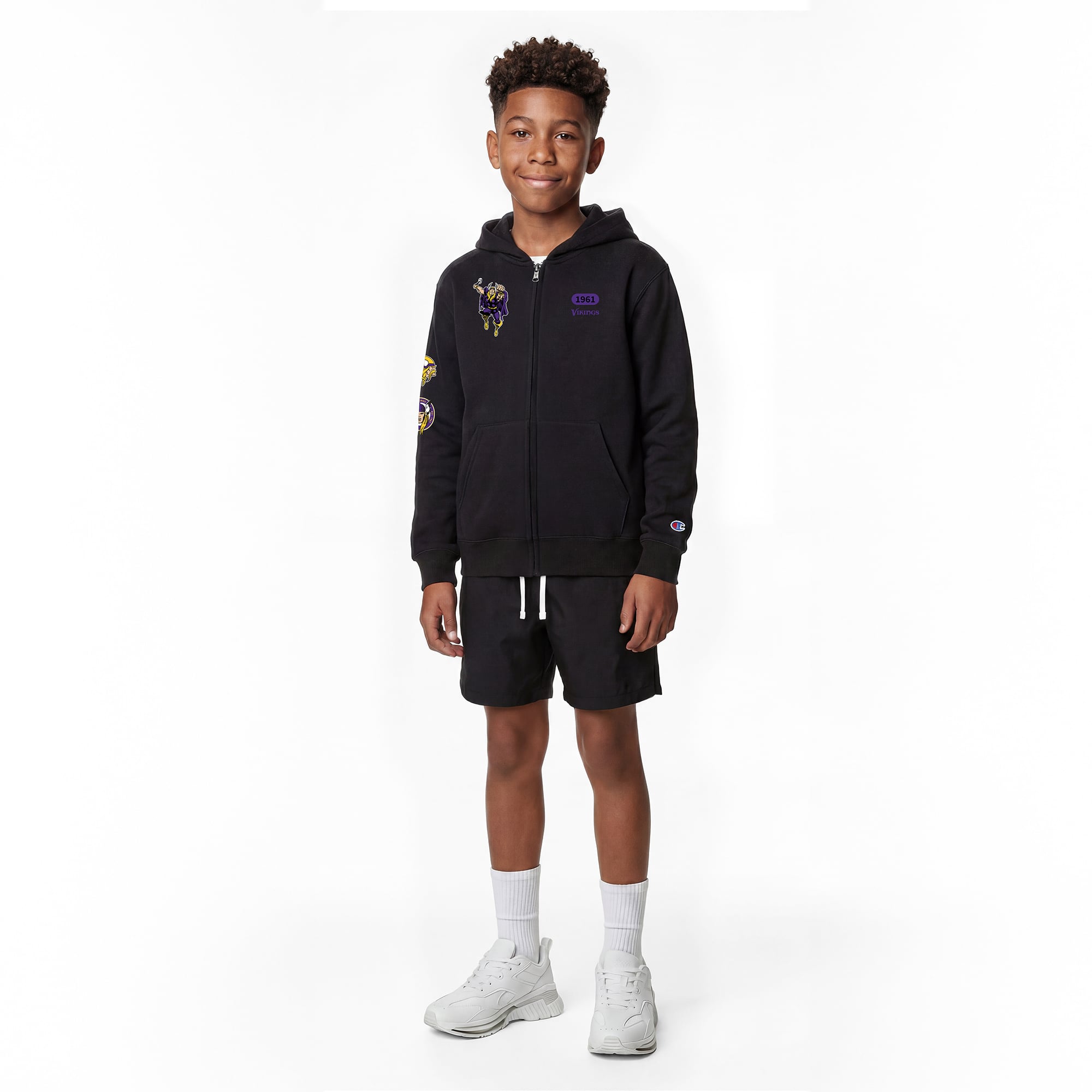 Youth Disney x Champion Black Minnesota Vikings Thor Full-Zip Hoodie
