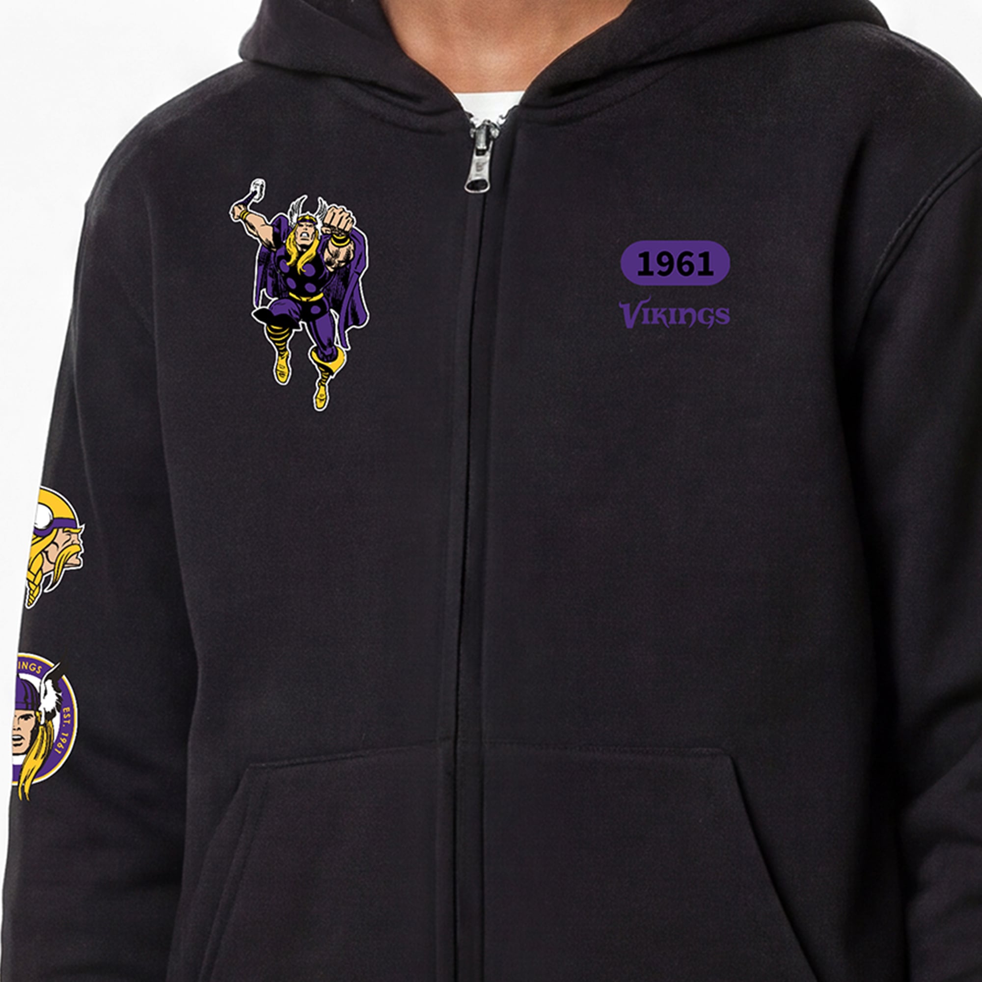 Youth Disney x Champion Black Minnesota Vikings Thor Full-Zip Hoodie