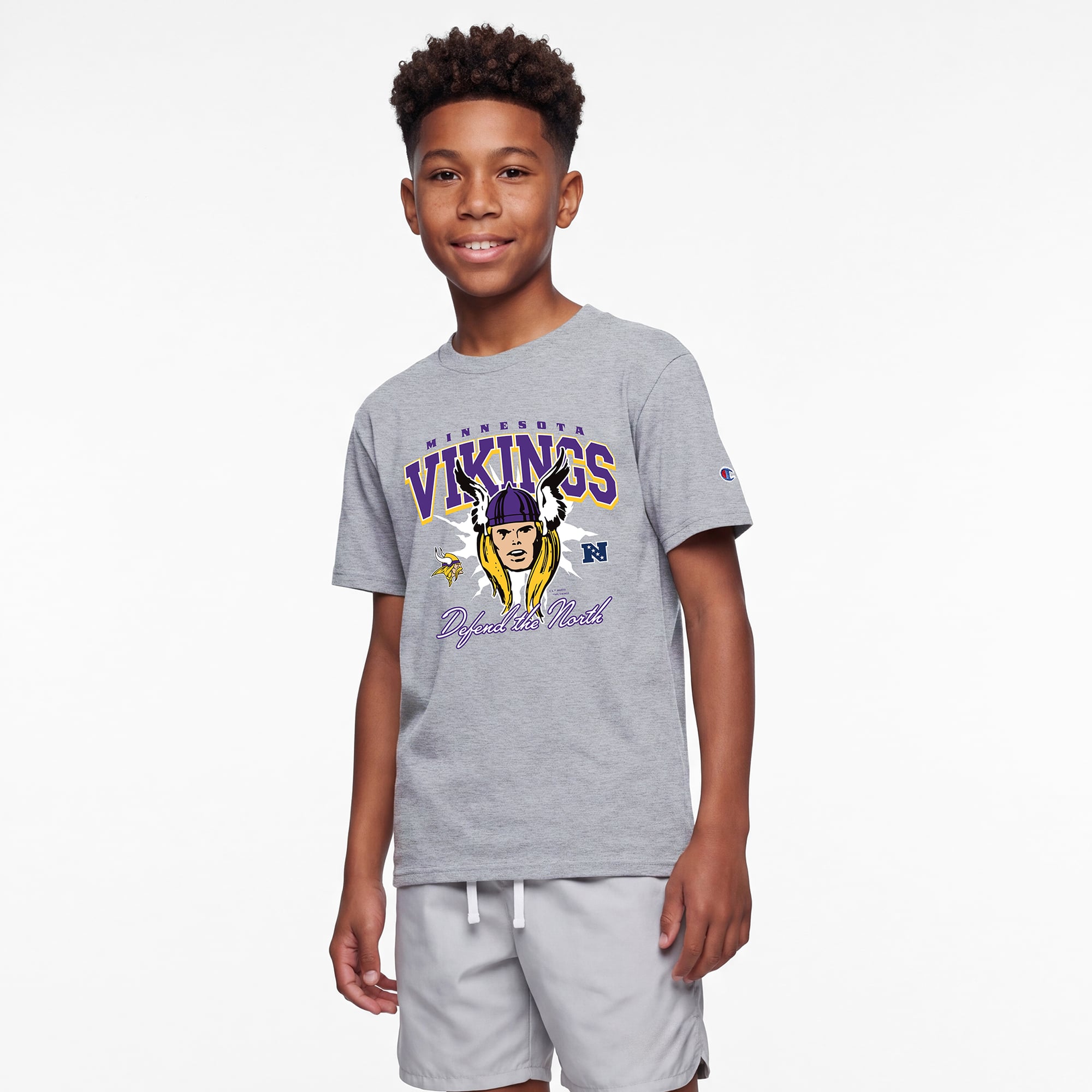 Youth Disney x Champion Heather Gray Minnesota Vikings Thor T-Shirt