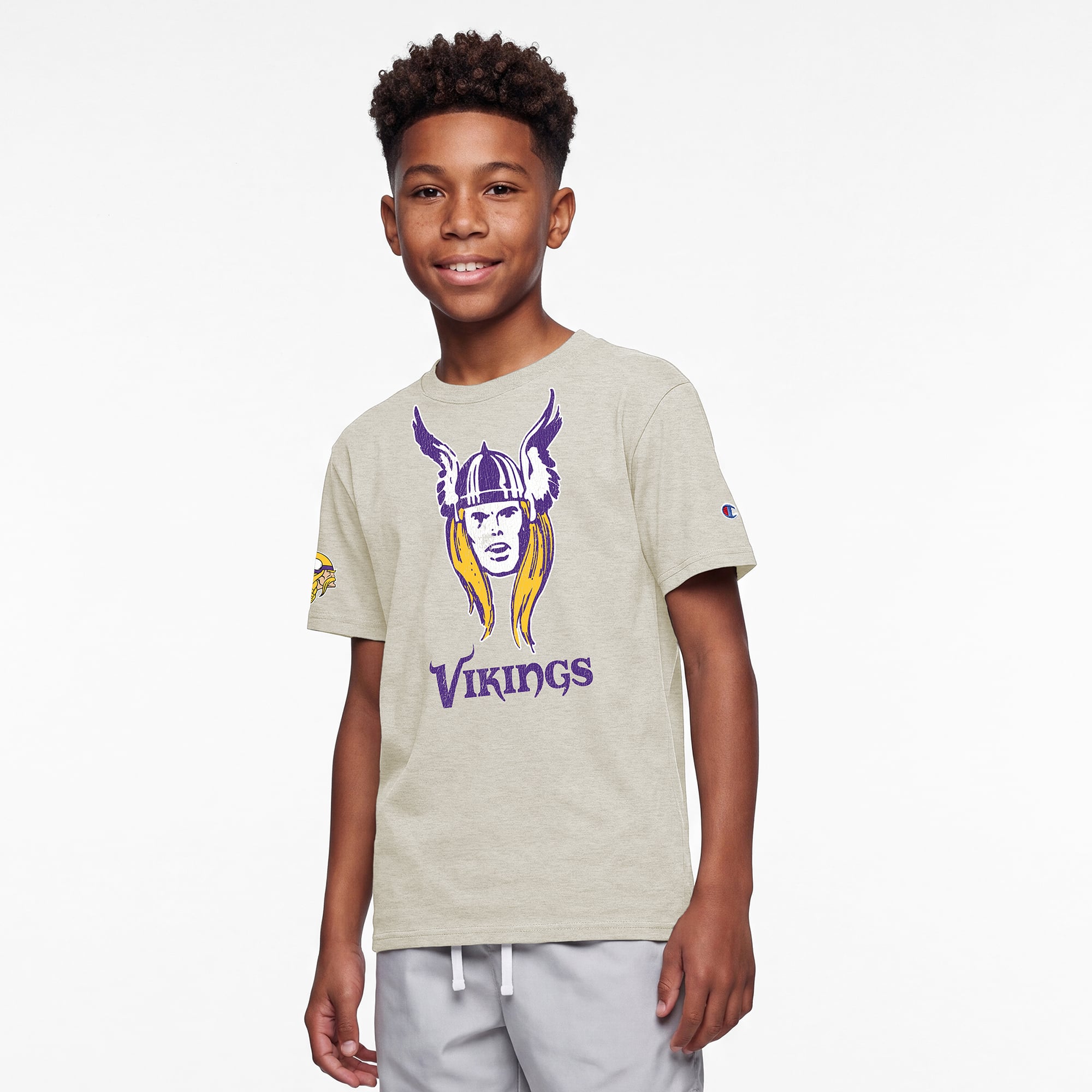 Youth Disney x Champion Oatmeal Minnesota Vikings Thor T-Shirt