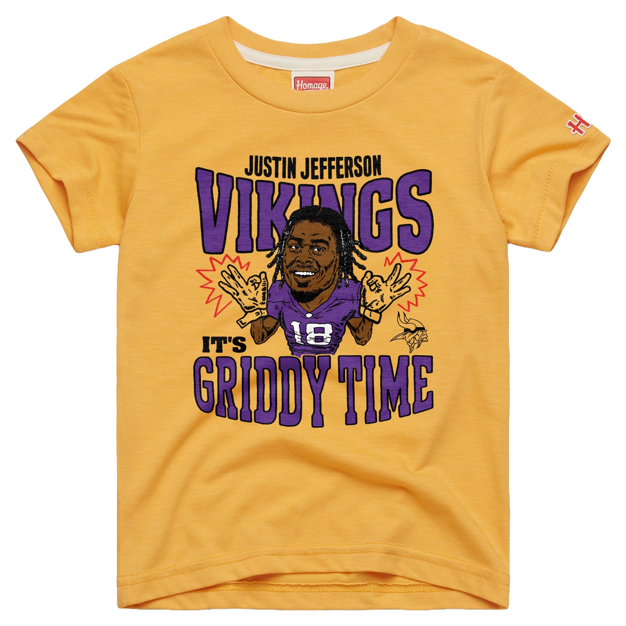Youth Homage Justin Jefferson Gold Minnesota Vikings Caricature T-Shirt