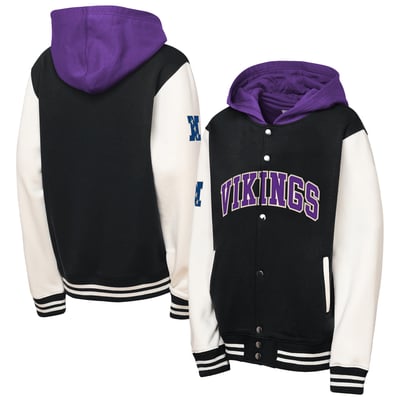 Minnesota Vikings Mitchell & Ness Youth Court Side Fleece Full-Snap Hooded Jacket - Black
