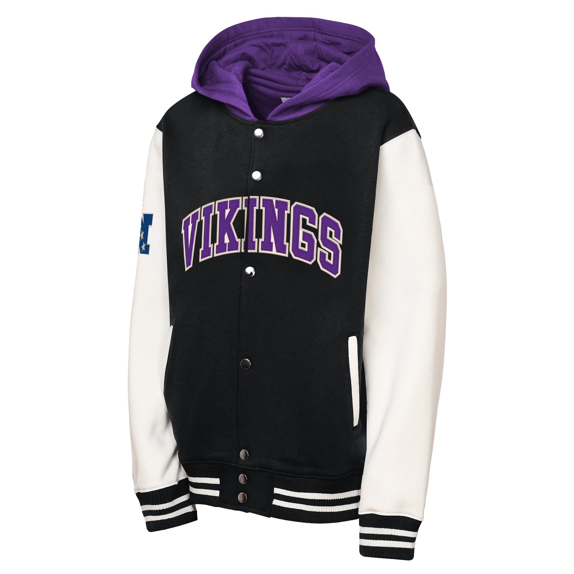 Veste polaire Mitchell & Ness Court Side pour enfant, noire, Minnesota Vikings, à boutons-pression.