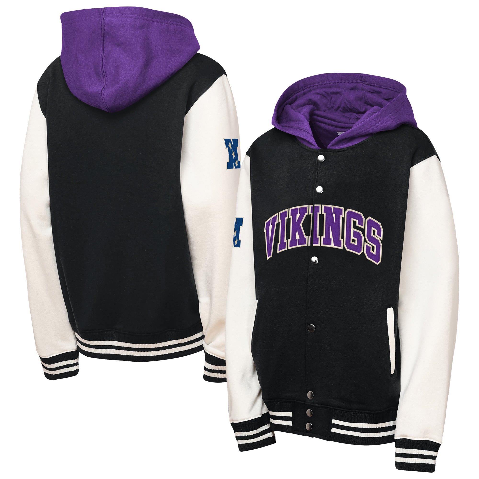 Veste polaire Mitchell & Ness Court Side pour enfant, noire, Minnesota Vikings, à boutons-pression.