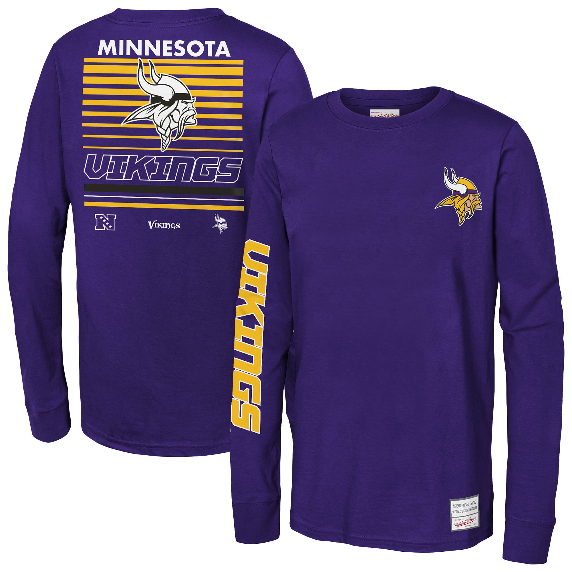 T-shirt à manches longues Mitchell & Ness Triple Play violet Minnesota Vikings pour jeunes