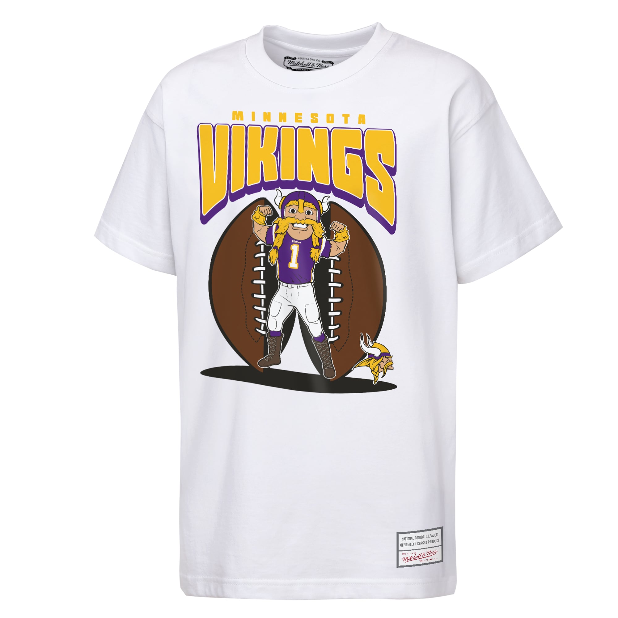 T-shirt Mitchell & Ness blanc Minnesota Vikings Mascot Mania pour enfants