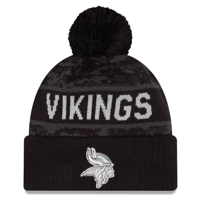Minnesota Vikings New Era Youth 2026 Salute To Service Cuffed Knit Hat with Pom - Black