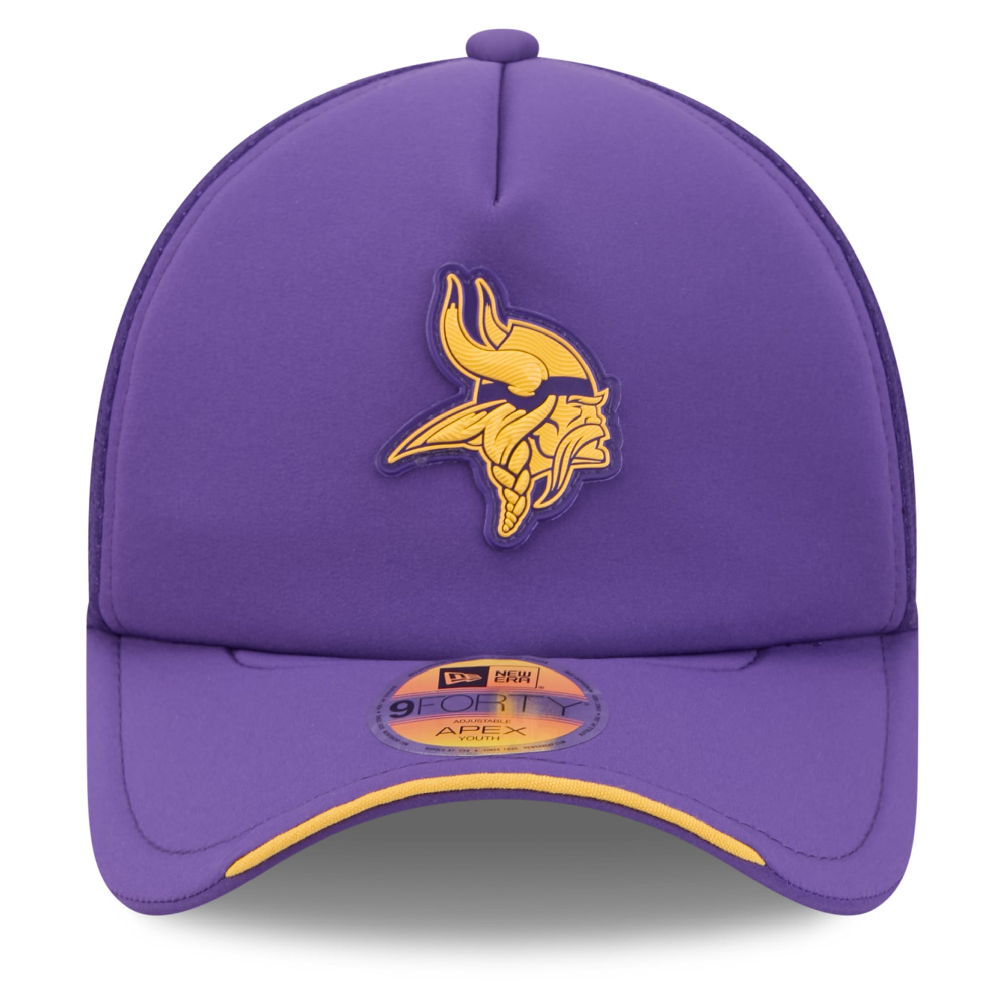 Youth New Era Purple Minnesota Vikings 2026 Sideline Apex 9FORTY Adjustable Trucker Hat